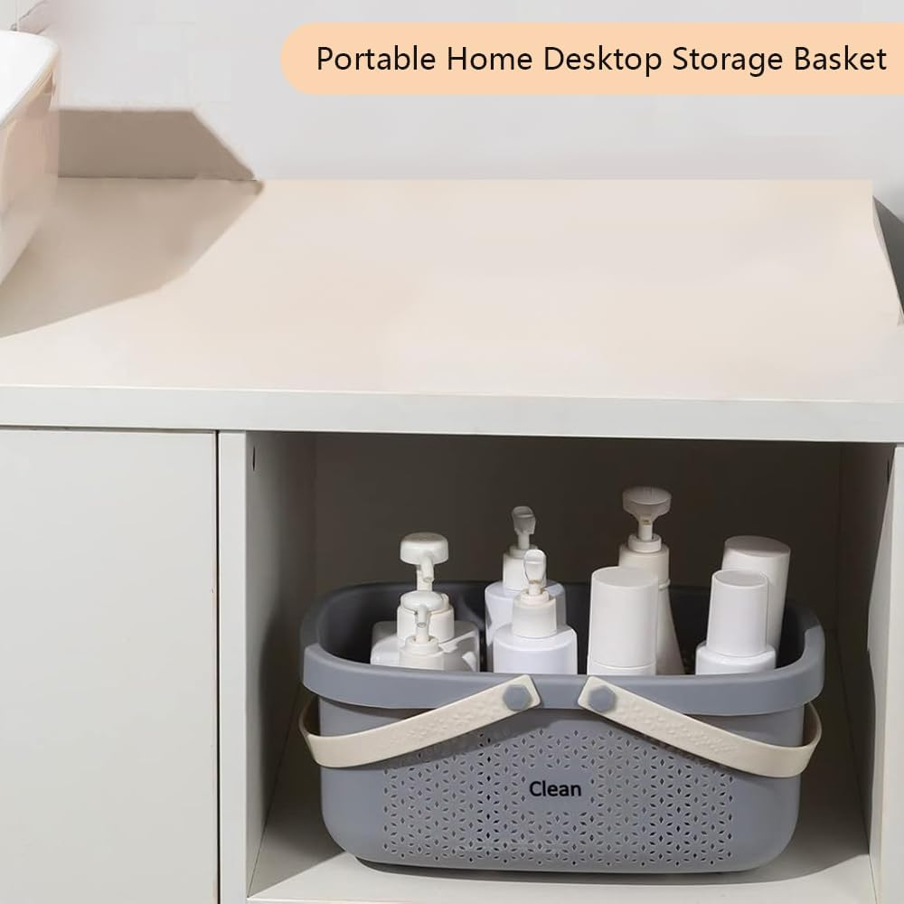 Plastic Portable Shower Caddy with Handle &ndash; Gray Storage Basket Tote for Bathroom, Dorm, Travel, Gym, Kitchen, and Bedroom Organization