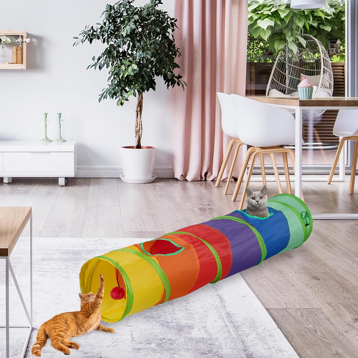 Relaxdays Cat Tunnel Foldable 115 X 25 Cm with Holes & Carry Bag, Interactive Cat Play Tunnel, Colourful image number 4