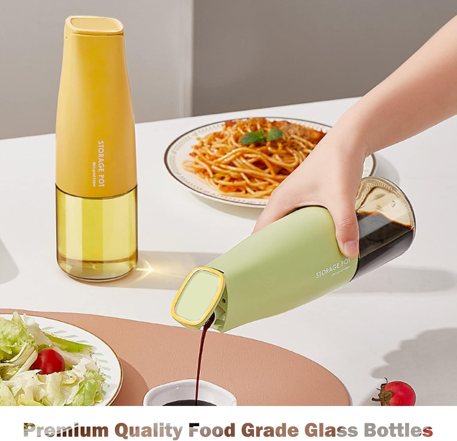 3 Set Olive Oil Dispenser, 500Ml Kitchen Oil and Vinegar Soy Sauce Dispenser Bottle,Auto Flip Non-Drip Oil Container,Wide Opening Cruet with Pourer Easily Refill and Clean