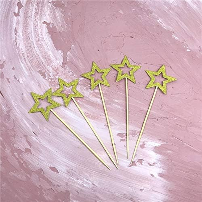 50 Pcs Star Cupcake Toppers,Star Cupcake Toppers Twinkle Little Star Decorations Birthday Cupcake Toppers Glitter Star Cake Decorations for Party Birthday Wedding Ceremony image number 2
