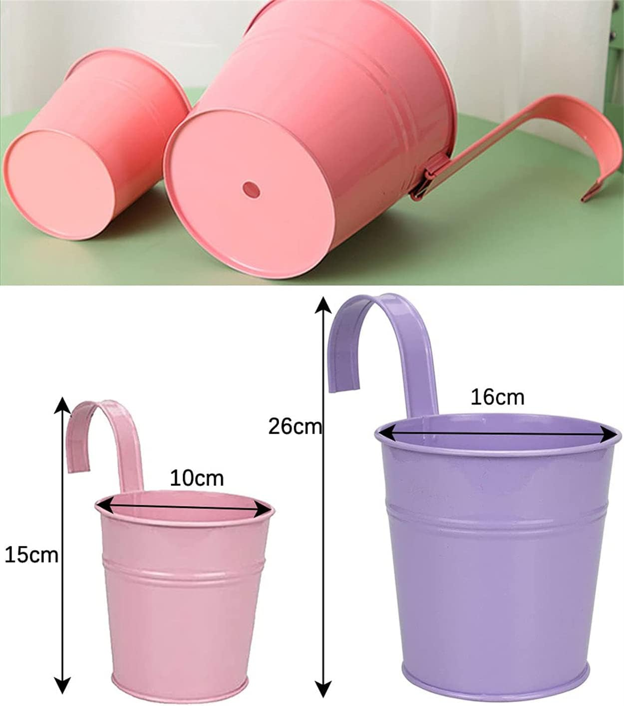 Colorful Iron Flower Pot Hanging Planters Balcony Garden Plant Planter Metal Bucket Flower Holders - Pack of 10 Colors (Big) image number 6