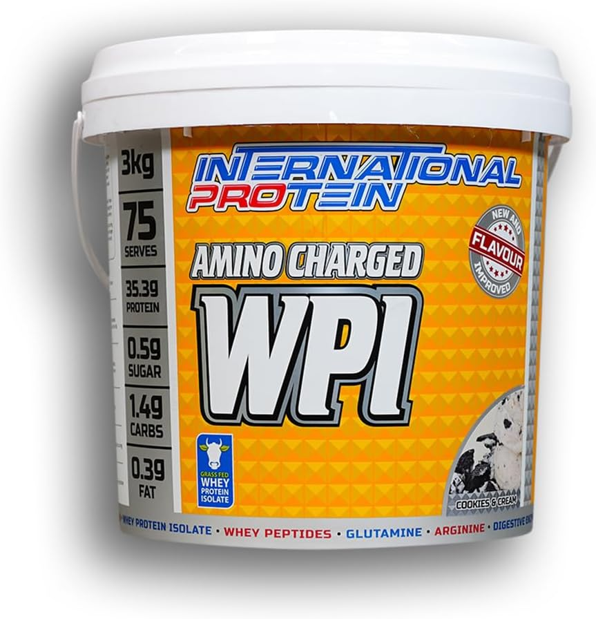 International Protein Amino Charged Cookies & Cream Flavour Whey Protein Isolate Powder 3 Kg