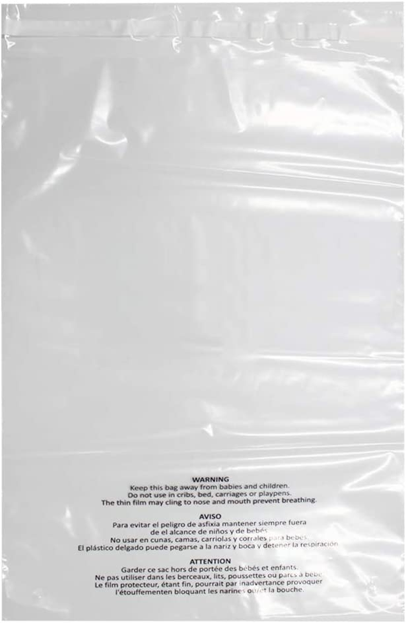 Belinlen 100 Count 18X24 Inch Self Seal Clear Poly Bags with Suffocation Warning for Packaging, Shipping & FBA with Permanent Adhesive (1.5Mil) image number 3