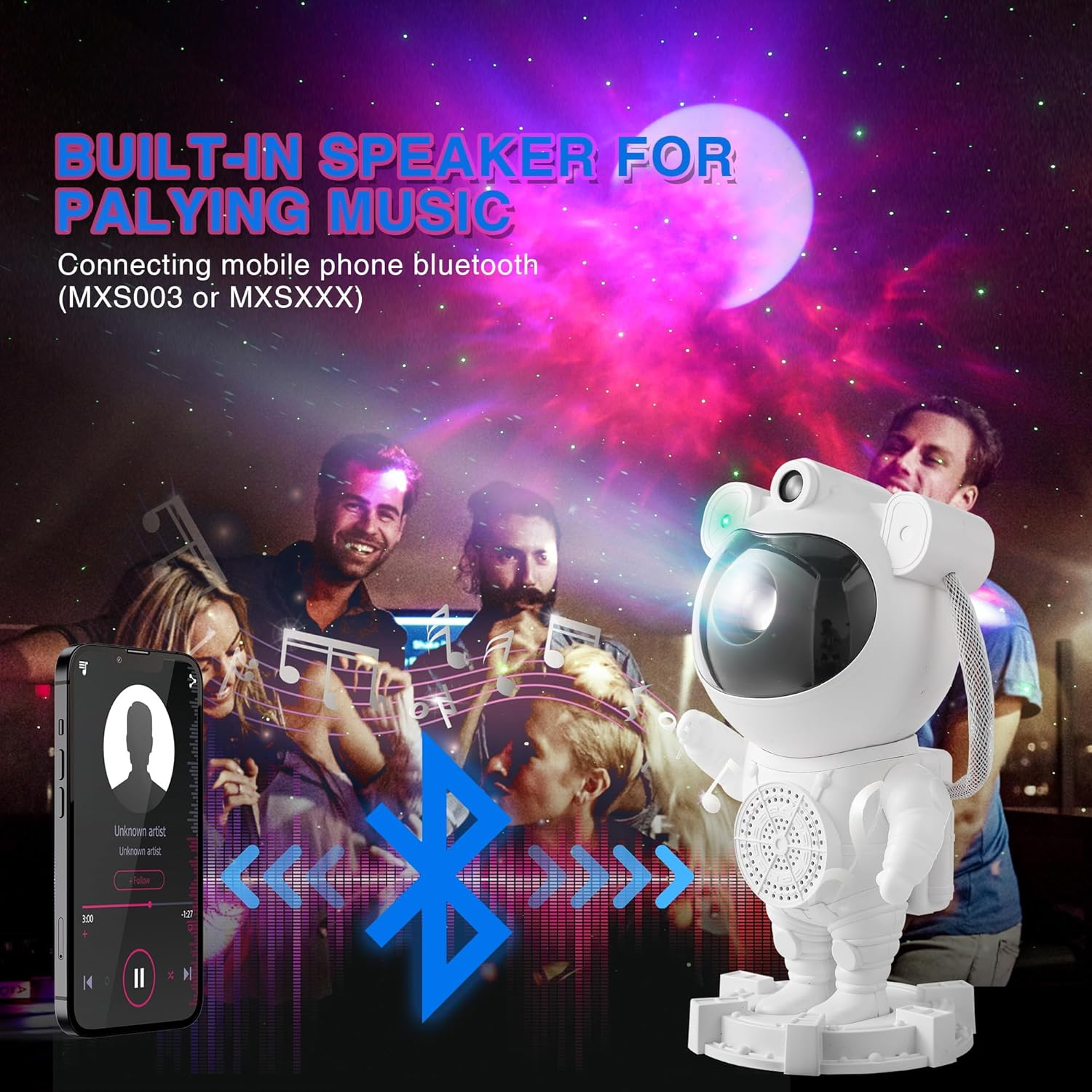Star Projector Galaxy Light with Bluetooth Speaker,9 Nebula Effects & 8 Natural Sounds,360&deg; Rotation Astronaut Space Night Light with Remote and Timer for Kids Adults Bedroom Decor image number 6