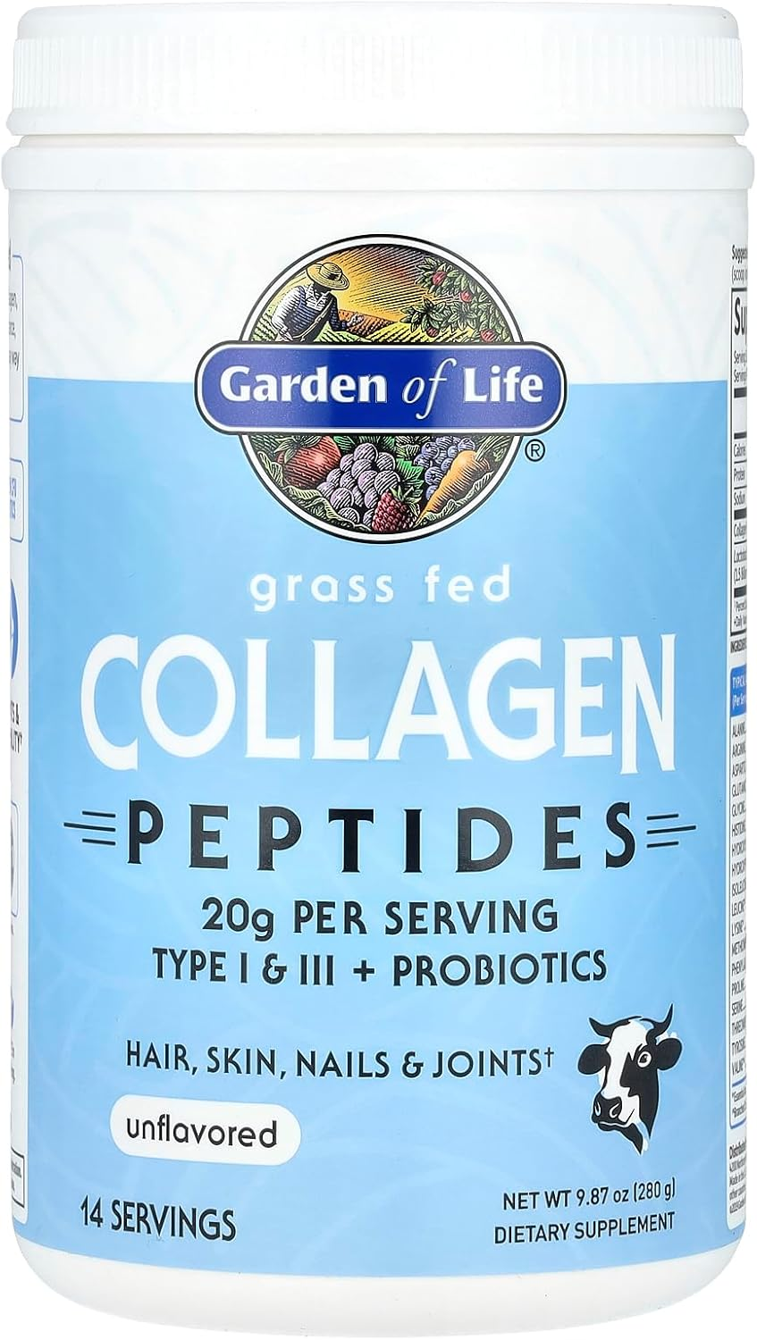 Garden of Life Grass Fed Collagen Peptides Powder for Hair Skin Nails & Joints - Unflavored, 14 Servings - 20G Type I & III Peptides, 18G Collagen Protein, Probiotics - Gluten Free, Keto & Paleo image number 6