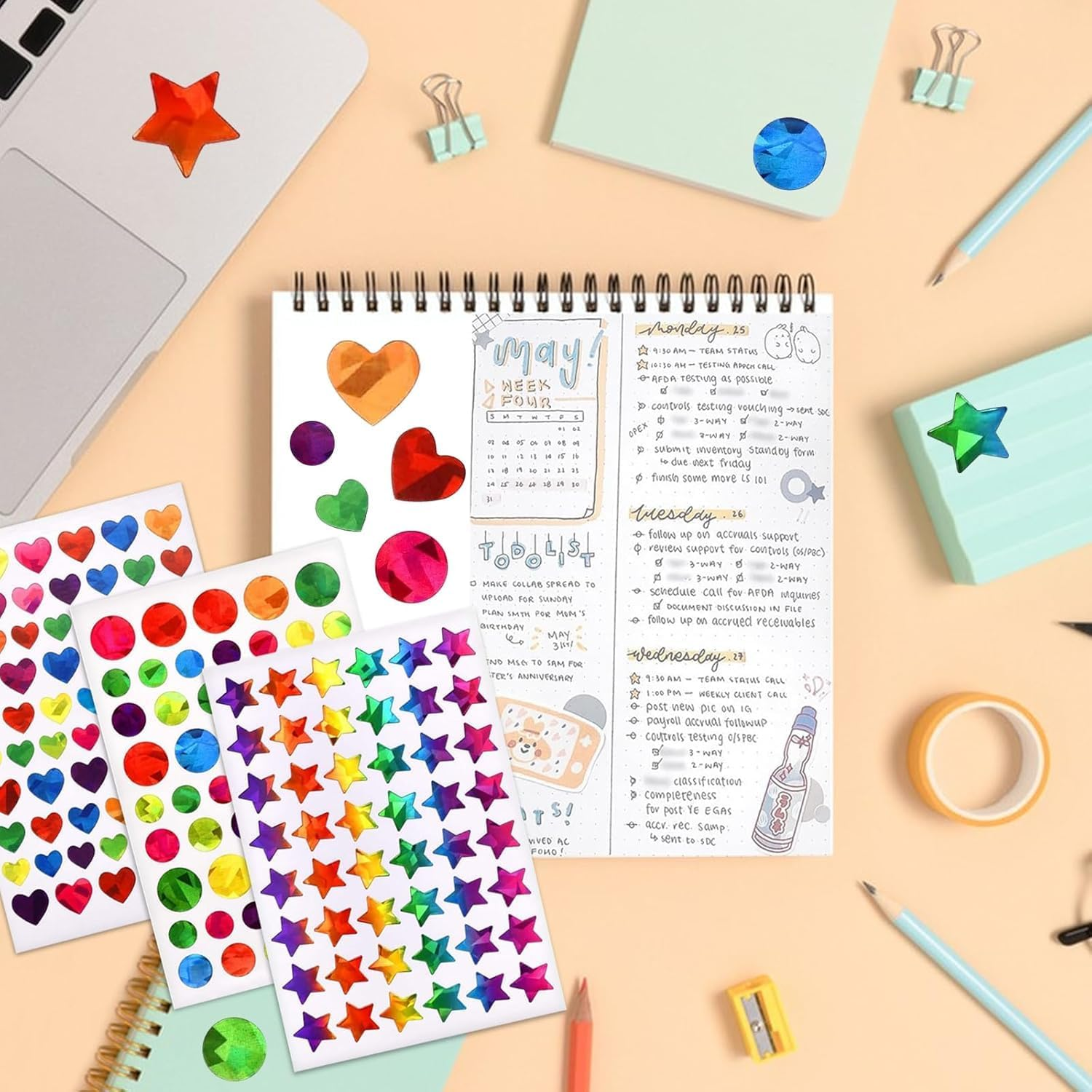 Fyvadio 2052 PCS Star Stickers for Reward, Small Sparkly Holographic Sticker for School Classroom Student Teacher Supplies Behavior Reward Chart and DIY Decoration image number 3