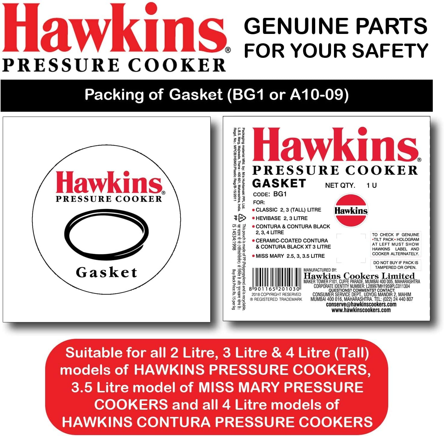 Hawkins Rubber Gasket Sealing Ring for 2&ndash;4 L Pressure Cookers (Black) &ndash; Set of 2, Baby Gaskets image number 3