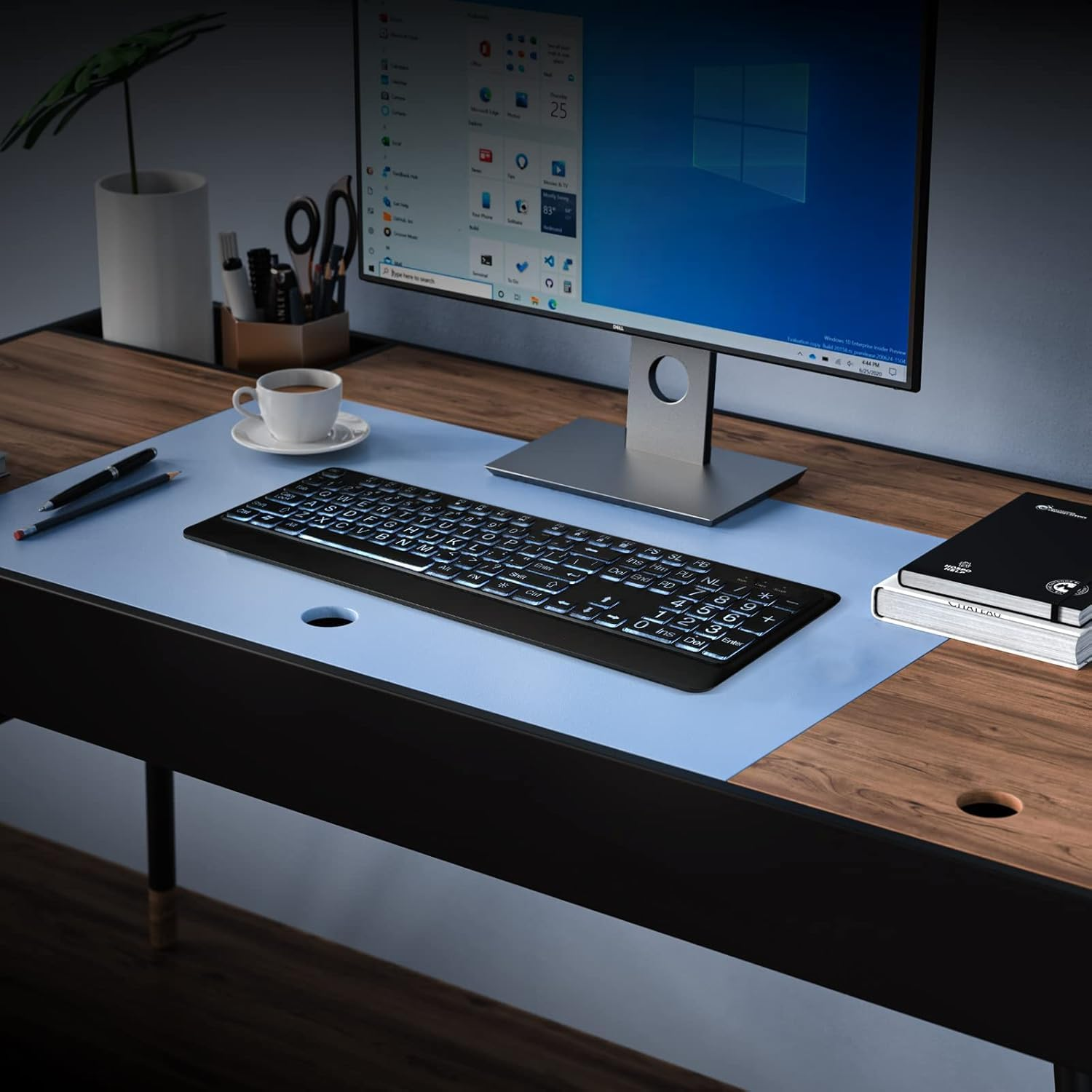 Large Print Backlit Keyboard, Quiet USB Wired Computer Keyboard, Full Size Keyboard with White Illuminated LED Compatible for Windows Desktop, Laptop, PC, Gaming, Black (Large) image number 6