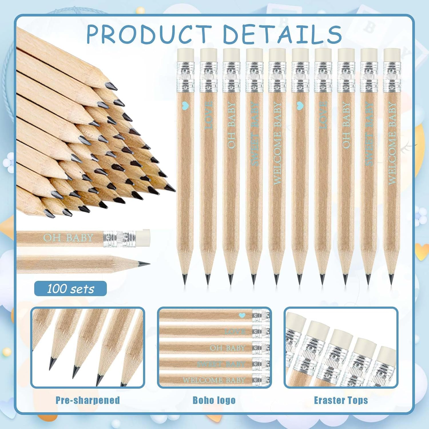Baby Shower Pencils (Blue, 100) image number 3