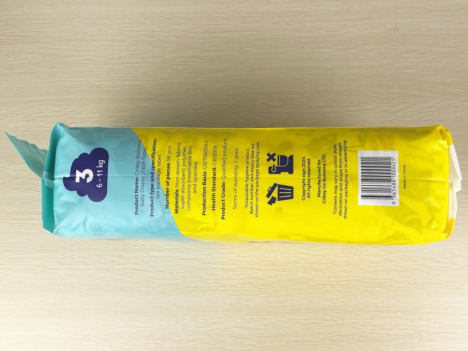 Premium Quality Nappies for Boys & Girls, 58 Pieces, Size 3 (6-11Kg)