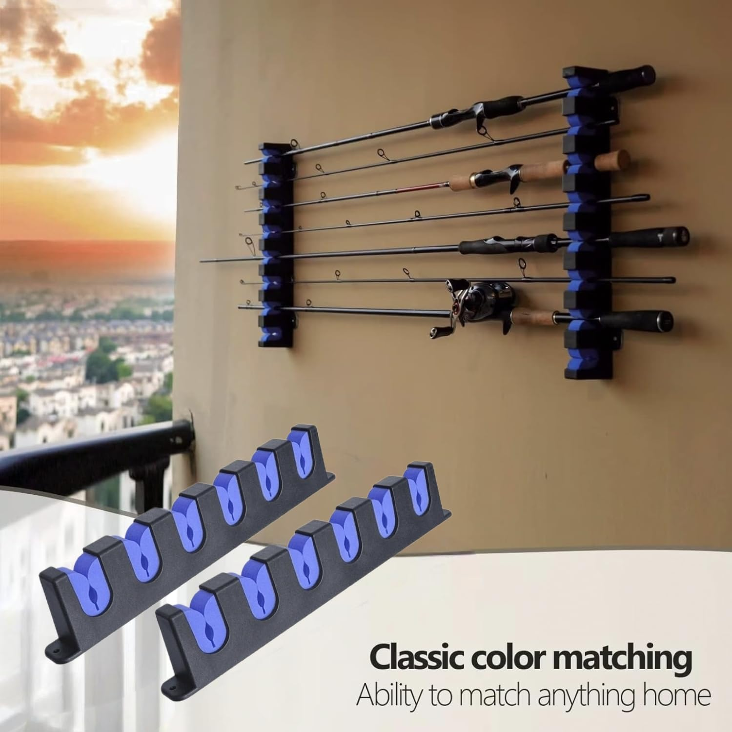 Hysgscwd 1 Pair Horizontal Fishing Rod Holder Wall Mount, 6 Rod Fishing Pole Holder, Fishing Rod Storage Fixed Stand, Wall-Mounted Fishing Rod Rack, Fishing Rod Storage Rack for Garage, Boat, Kayak