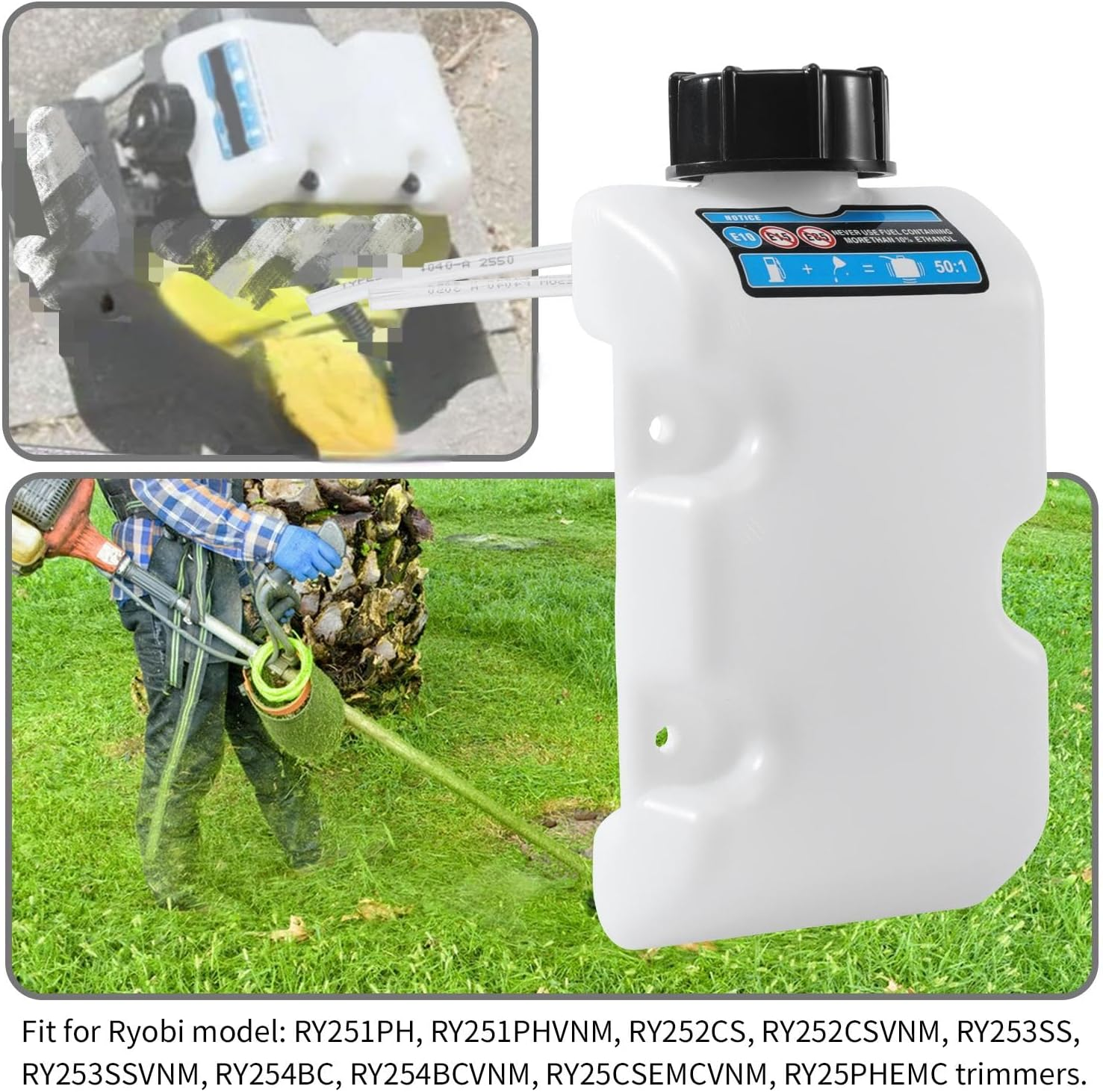 308682055 Fuel Tank Gas Tank with Fuel Lines and Filter for Toro for Homelite for Ryobi String Trimmer RY251PH, RY252CS, RY253SS, RY254BC, RY252C image number 1