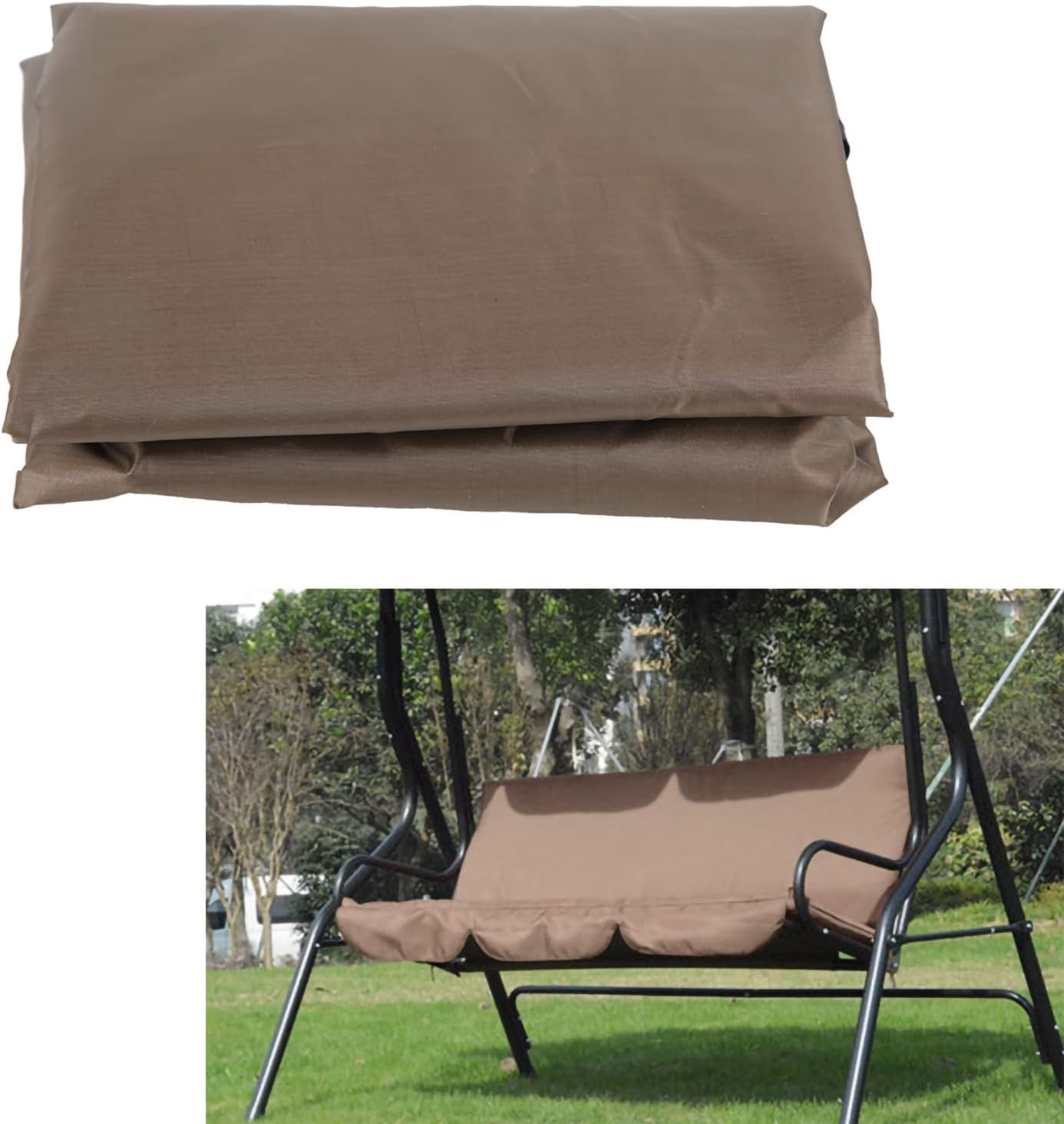 Bench Cushion Cover, 59.1X19.7X3.9In Outdoor Cushions, Waterproof Swing Cushion, Swing Seat Cushion Cover Replacement, 3 Seat Swing Chair Swing Hammock Protector (Coffee) - Green image number 7