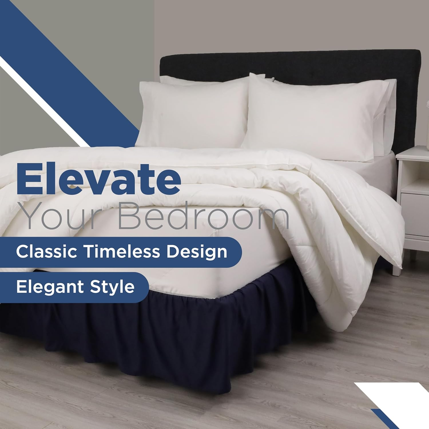 Martex Queen Ruffle Bed Skirt | Easy Fit Bed Skirts | Microfiber Bed Skirt | 15 Inch Drop | Hotel Quality Bedskirt | Navy