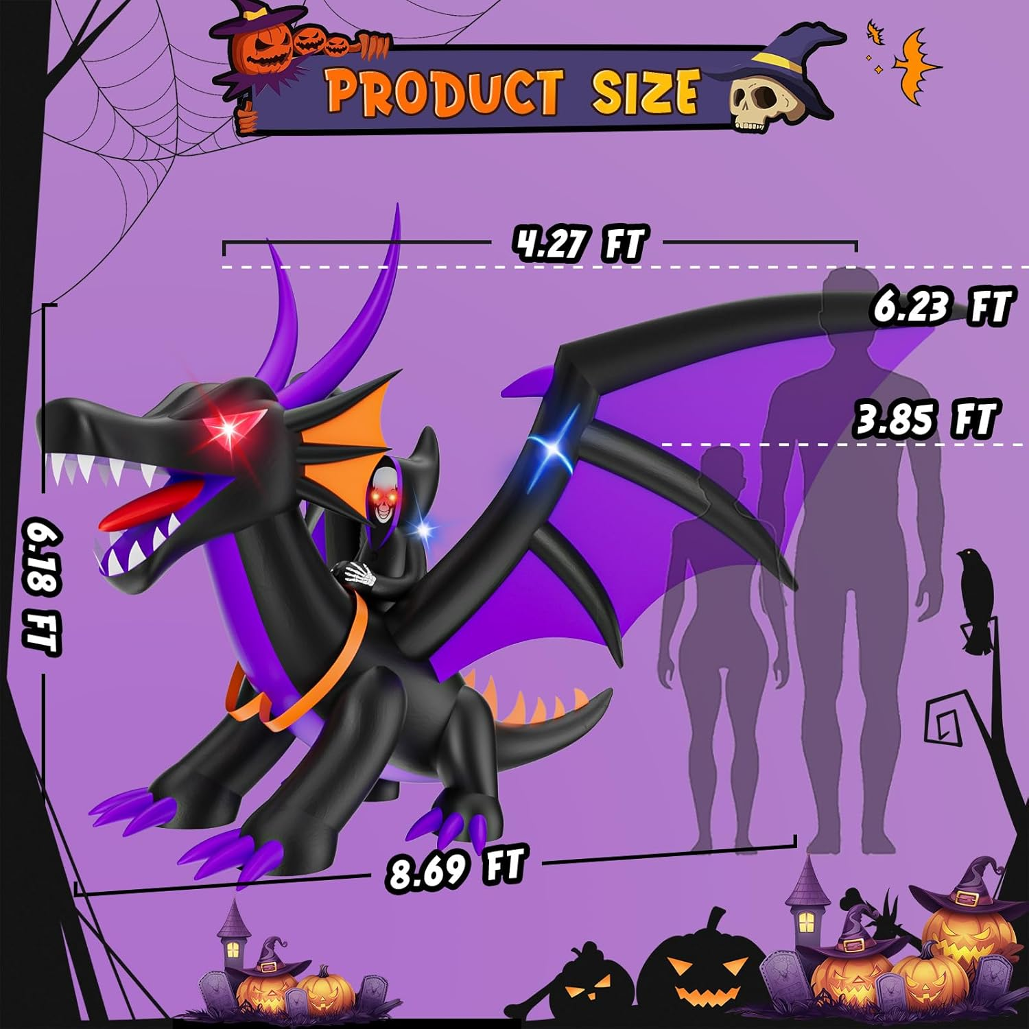 Skirfy 7FT Halloween Inflatable Decorations, Outdoor Scary Blow up Inflatable Dragon, Led Lights Halloween Fun Holiday Party Yard Garden Lawn Decor image number 4