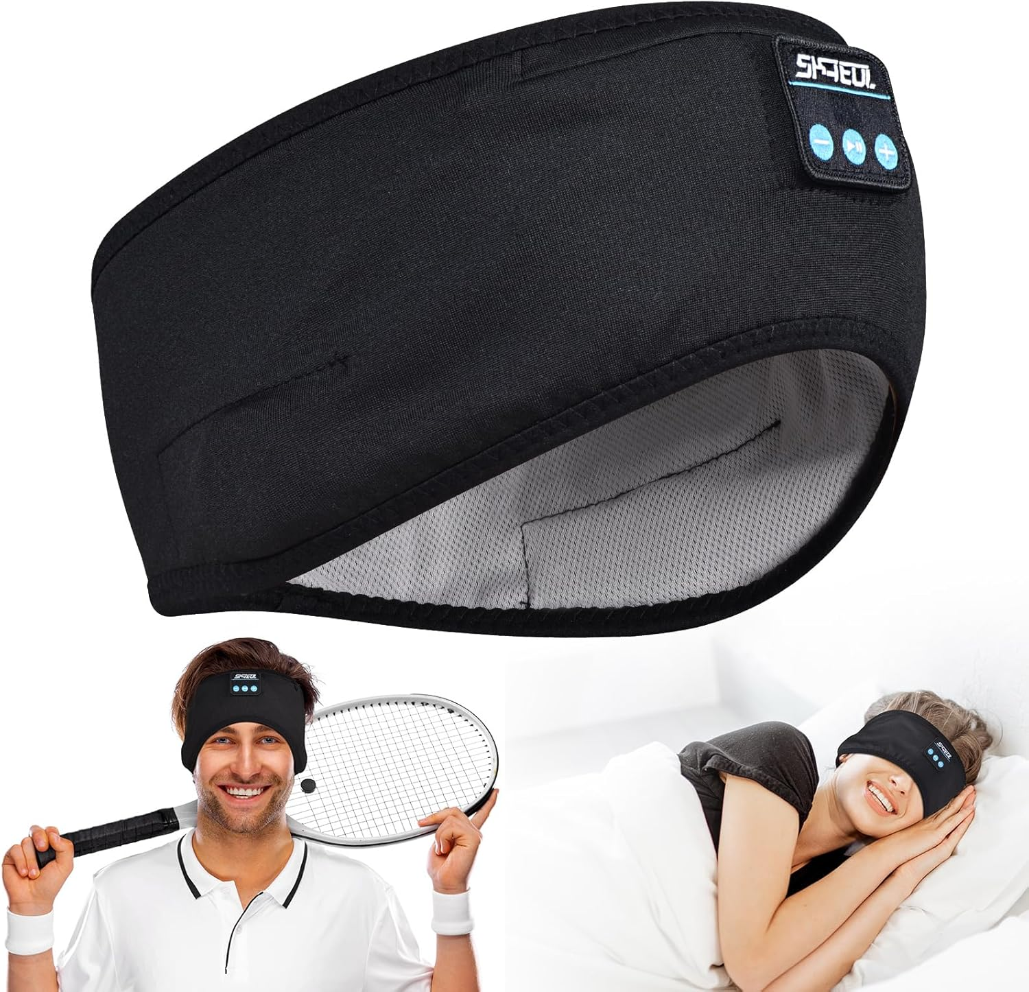 Sleep Headphones Headband, Wireless Music Sports Headband Headphones with Ultra-Thin HD Stereo Speakers Perfect for Sleeping, Workout, Jogging, Yoga, Insomnia, Air Travel, Meditation (Gray)