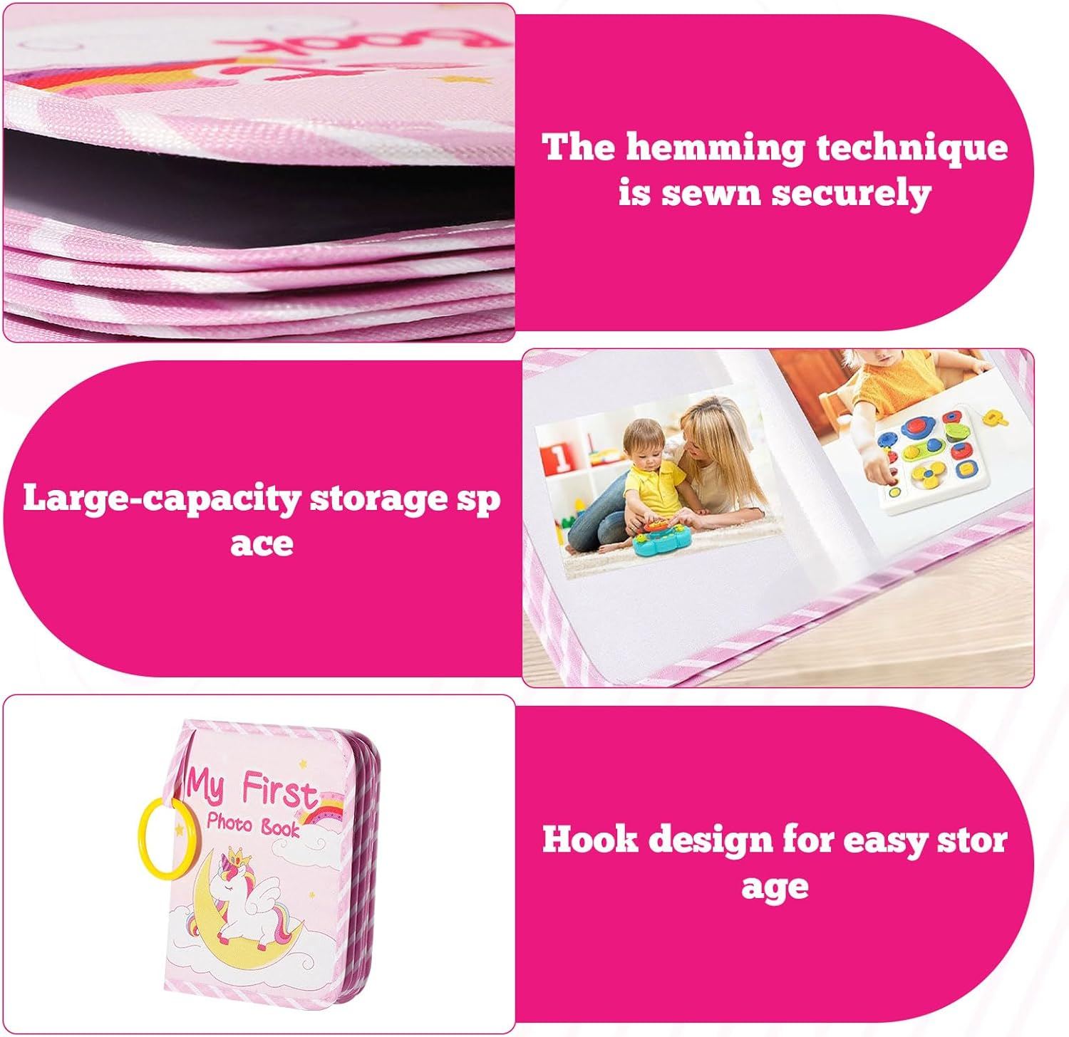 Baby Photo Album 4X6, Baby Memory Book, Soft Cloth Toddler Photo Albums, Holds 17 4X6 Photos, Perfect for Newborn Toddler Memories, Cartoon Toddler Memory Book, First Family Album Scrapbook (Unicorn) image number 3