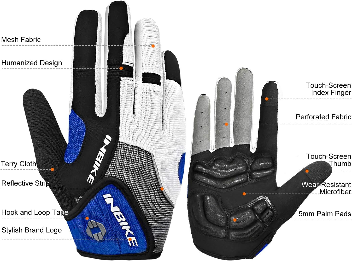 INBIKE Men'S Cycling Gloves, Full Finger Gel Padded Mountain Bike image number 4