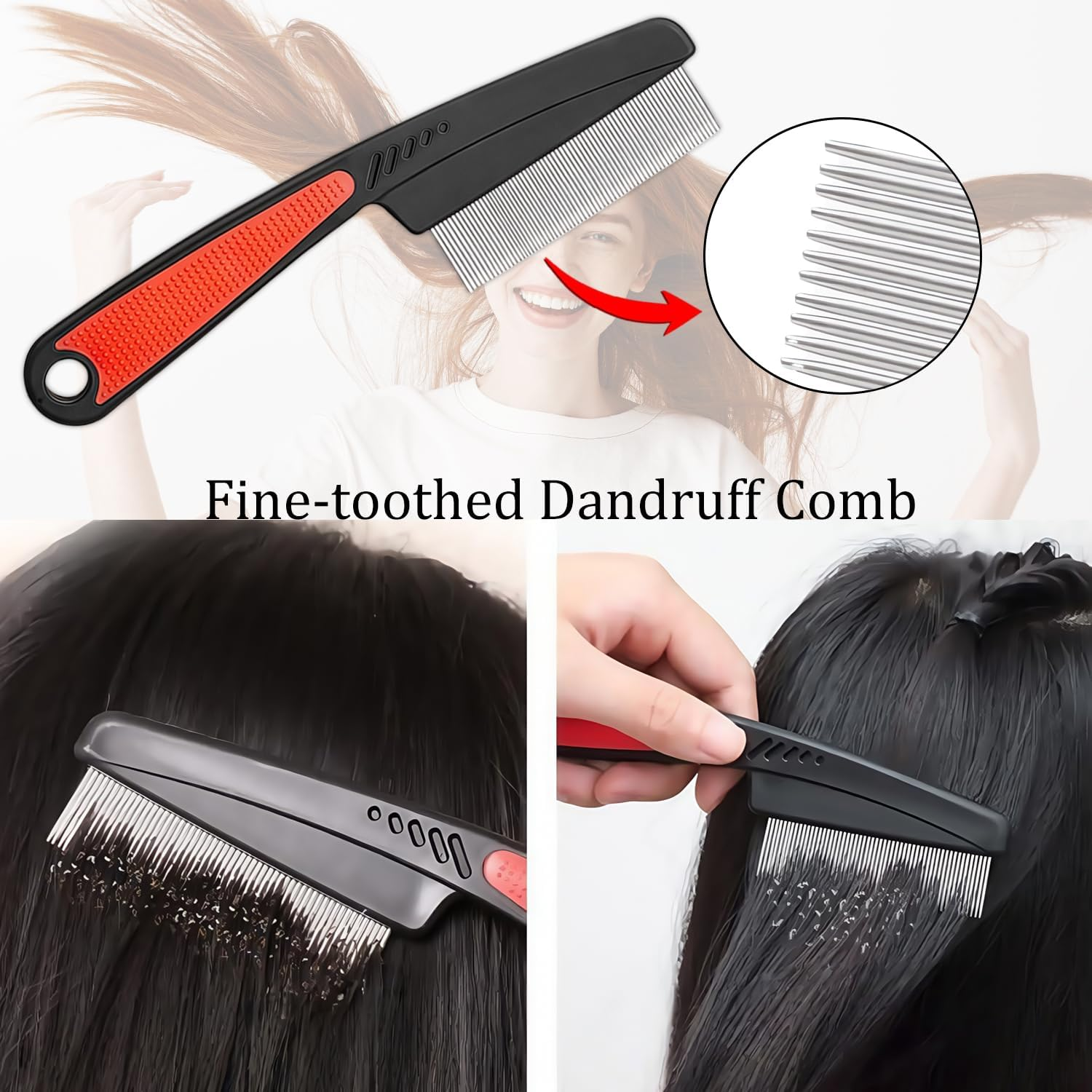 Glamifyr Dandruff Comb, Anti-Dandruff Comb, Stainless Steel Fine Tooth Dandruff Remover, Scalp Comb, for Children, Adults, Pack of 4 image number 1