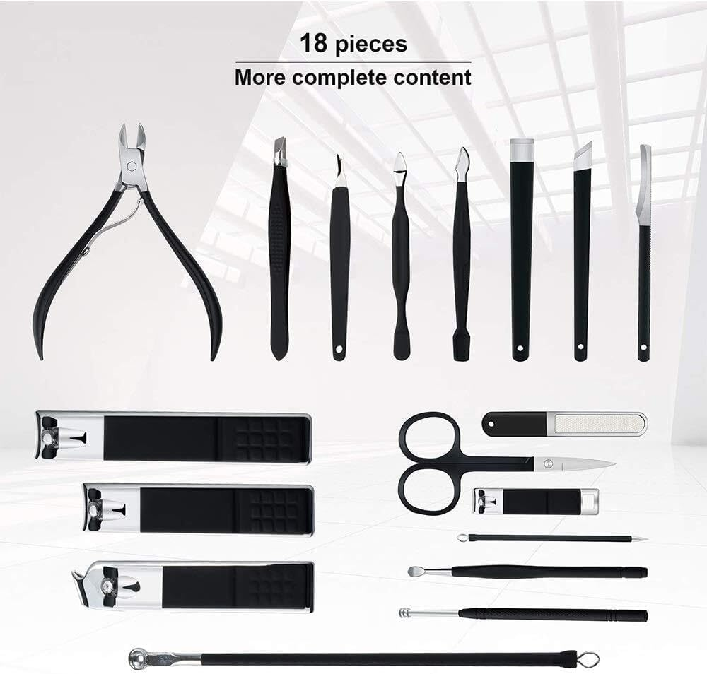 Professional Manicure Kit - Nail Clipper Set18 in 1 Stainless Steel Mani Pedi & Nail Clipper Set with Leather Travel Case for Home, Travel Manicure Setn