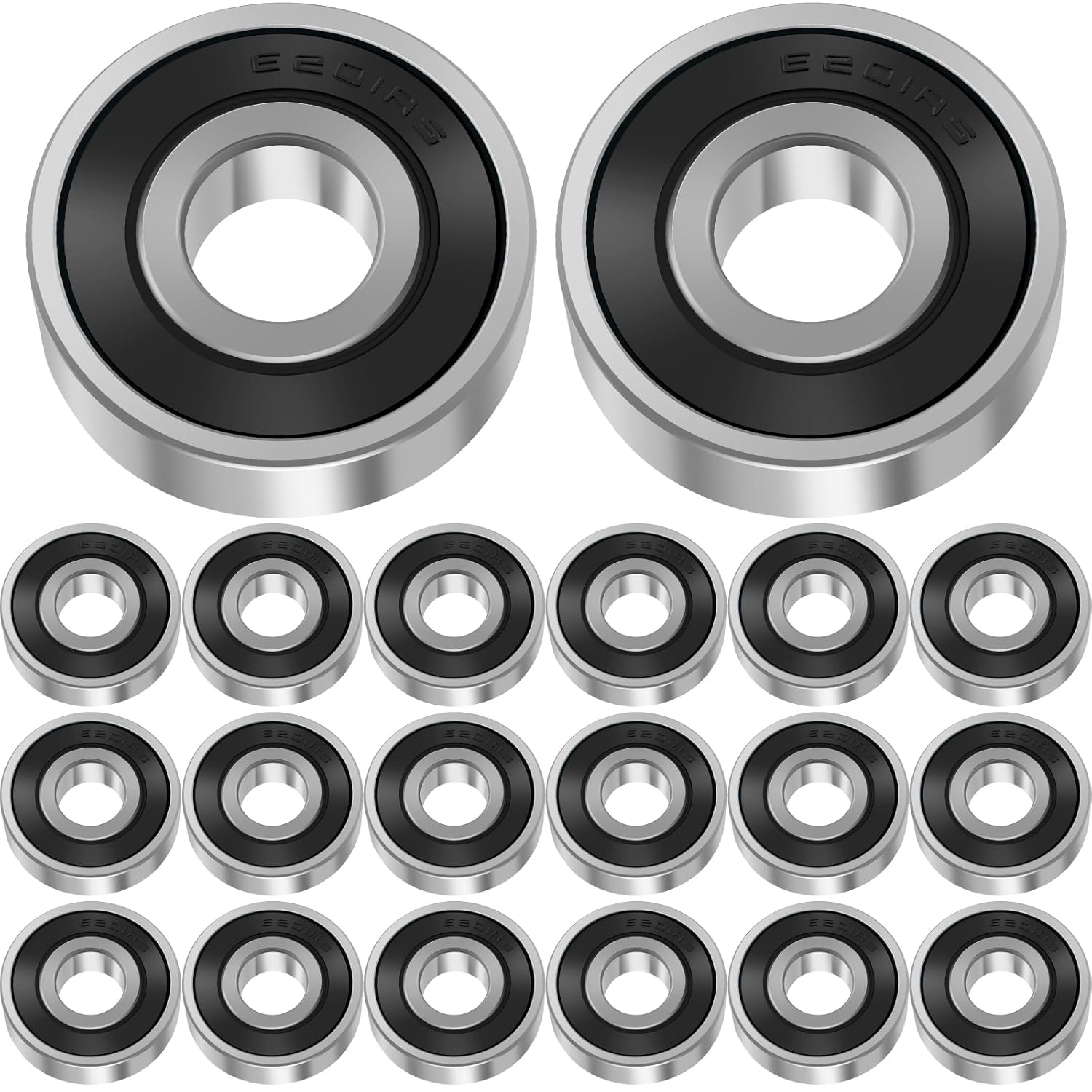 20Pcs Deep Groove Ball Bearing Set 6201-2RS 6202-2RS Bearing Steel Double Rubber Seal Bearing Low Noise Bearings Kit 12&times;32&times;10Mm 15&times;35&times;11Mm for Household Appliances Gears(6202-2Rs,Silver Black)