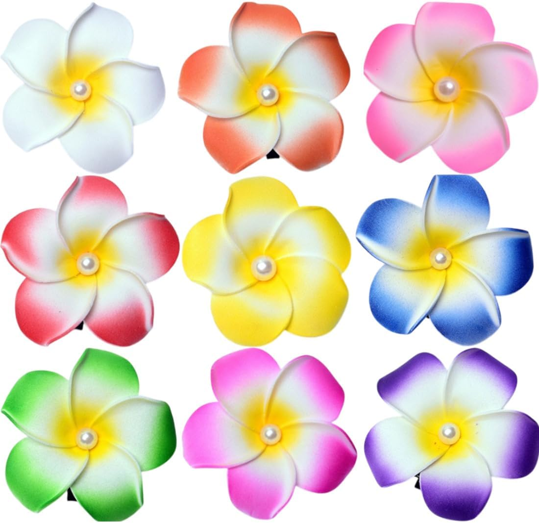 SIRLOMU Set of 9 Hawaiian Plum Tropical Bohemian Women Party Beach Party Flower Hair Clips image number 4