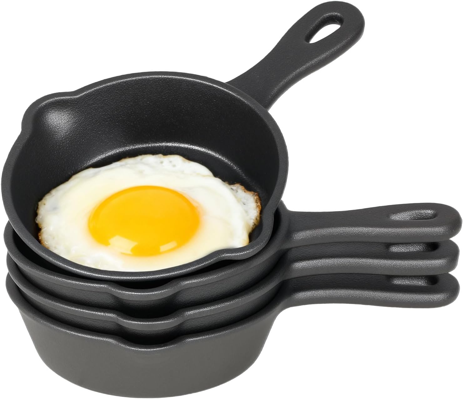 TOQUE 4 Pack Mini Cast Iron Skillet, 4" Small Frying Pans with Handles and Double Drip-Spouts, Non-Stick Pre-Seasoned Small Skillets for Baked Cookie, Brownie, Cooked Eggs, for Stove, Oven, Grill Safe image number 2