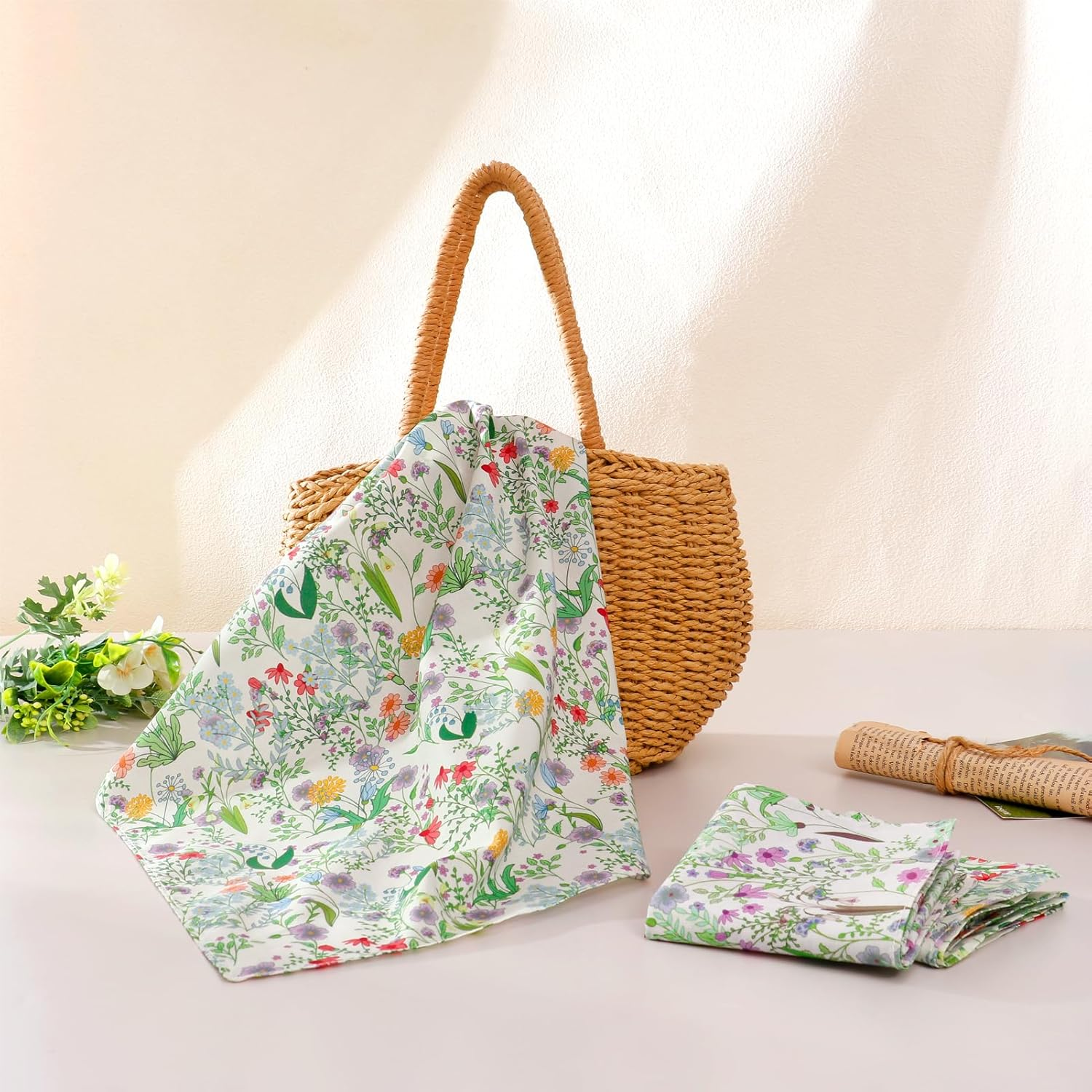 HOULIFE Handkerchiefs for Women, Vintage Ladies Flower Handkerchief Soft Cotton Floral Printing Hankies Assorted Colors