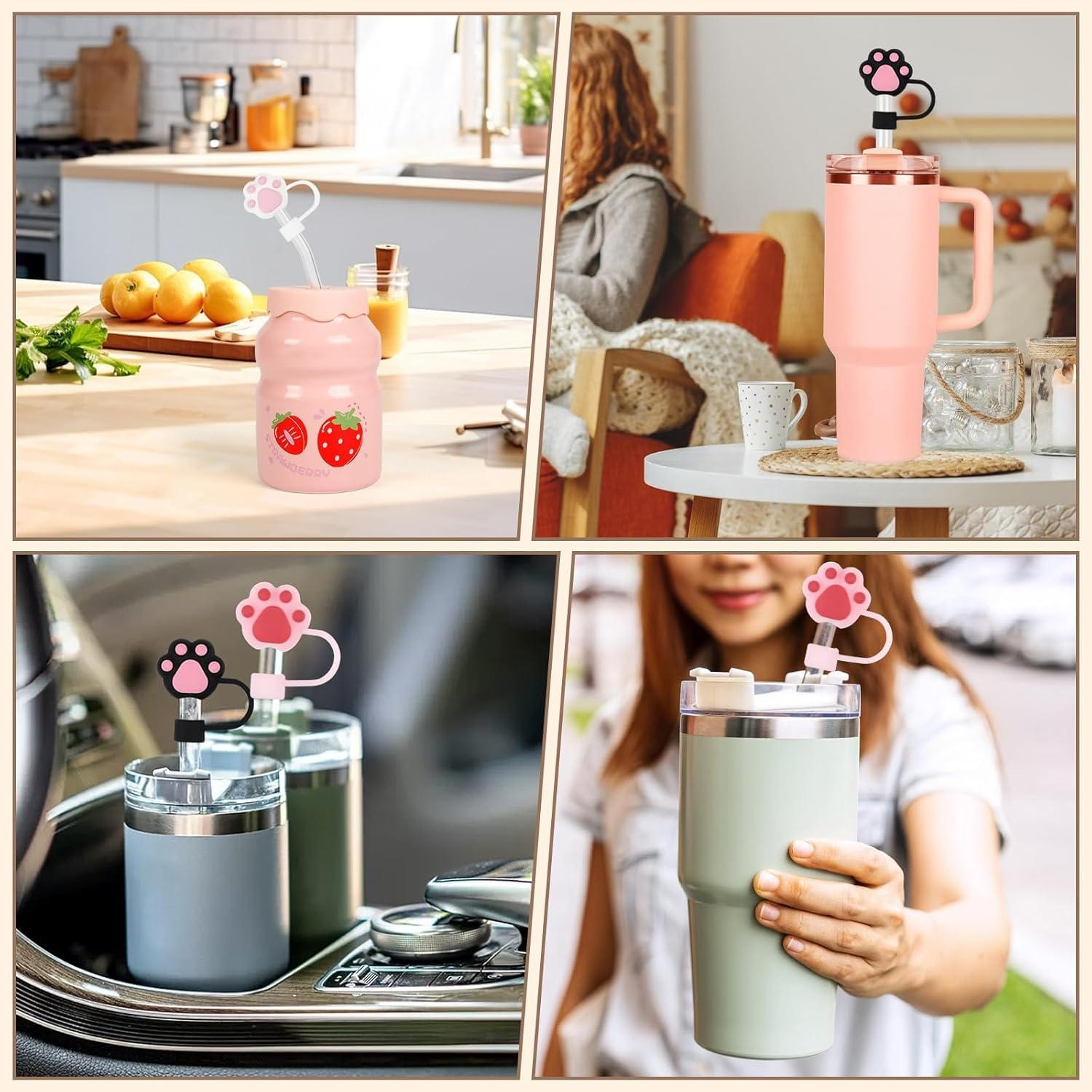 8Pcs Straw Cover Cap for Stanley Cup, Silicone Straw Topper Compatible with Stanley 30&40 Oz Tumbler with Handle(Bear) image number 4