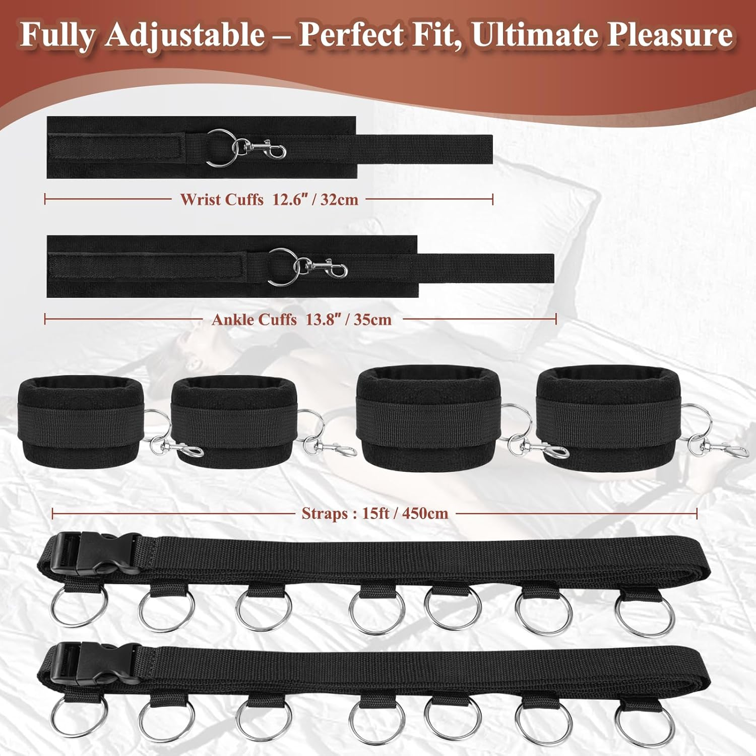 Bed Bondage Restraints Sex Adult,Bdsm Sex Handcuffs Bed Restraint Straps for Couples, under King/Queen Bed Sex Bondage Romance Straps for Couple,Sexy Toys Set with Adjustable 2X2 Wrists Ankle Cuffs image number 2