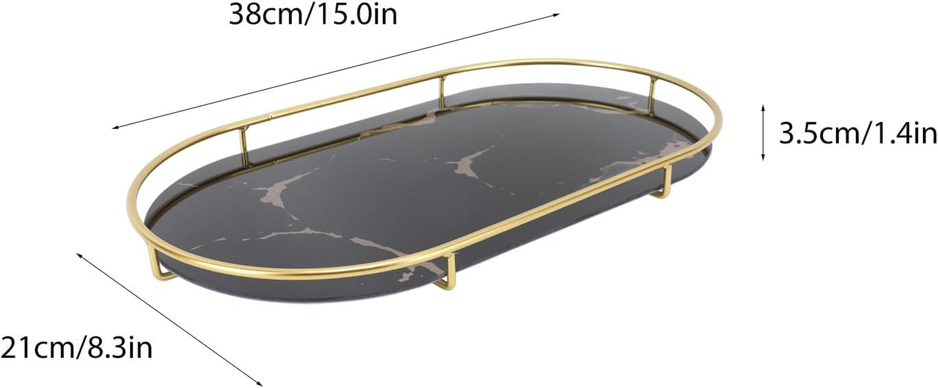 Bathroom Storage Tray Light Luxury Decorative, Golden Texture Oval Bathroom Organiser Tray for Soap Towel Paper Napkins Jewellery Makeup, Bathroom Organiser Tray (Black Base) image number 5