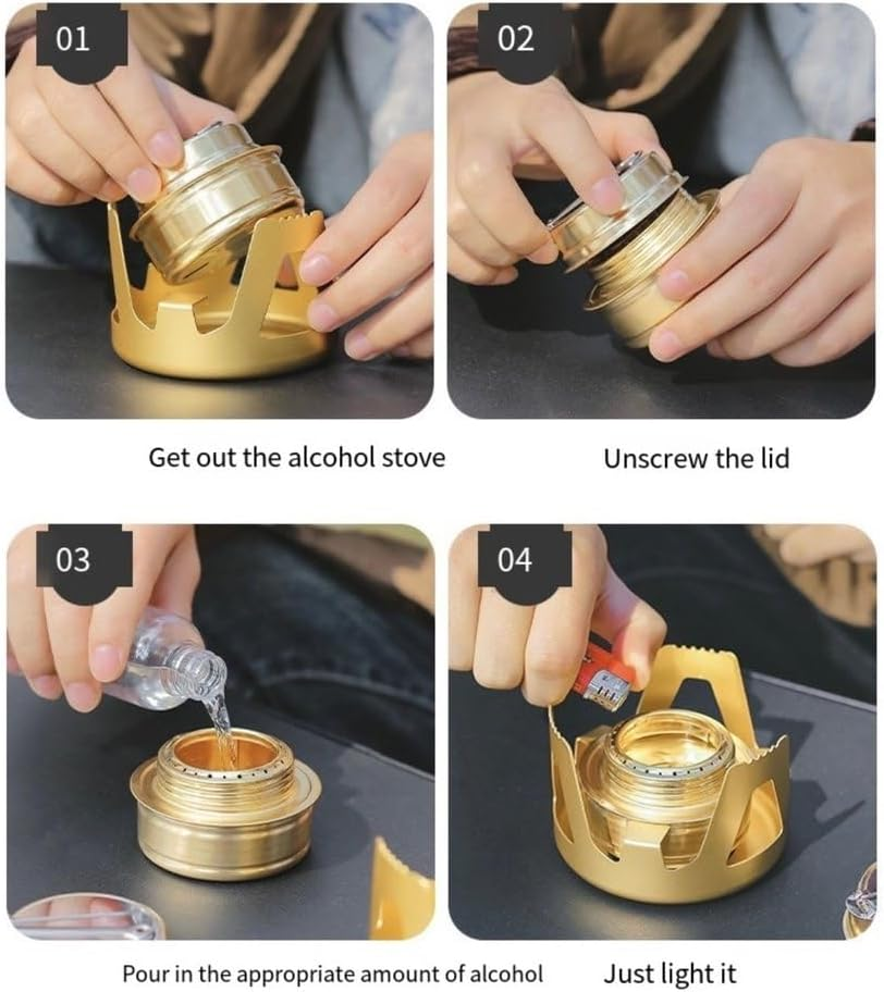 Outdoor Mini Alcohol Stove Kit, Ultra-Light and Portable Camping Stove, Gold