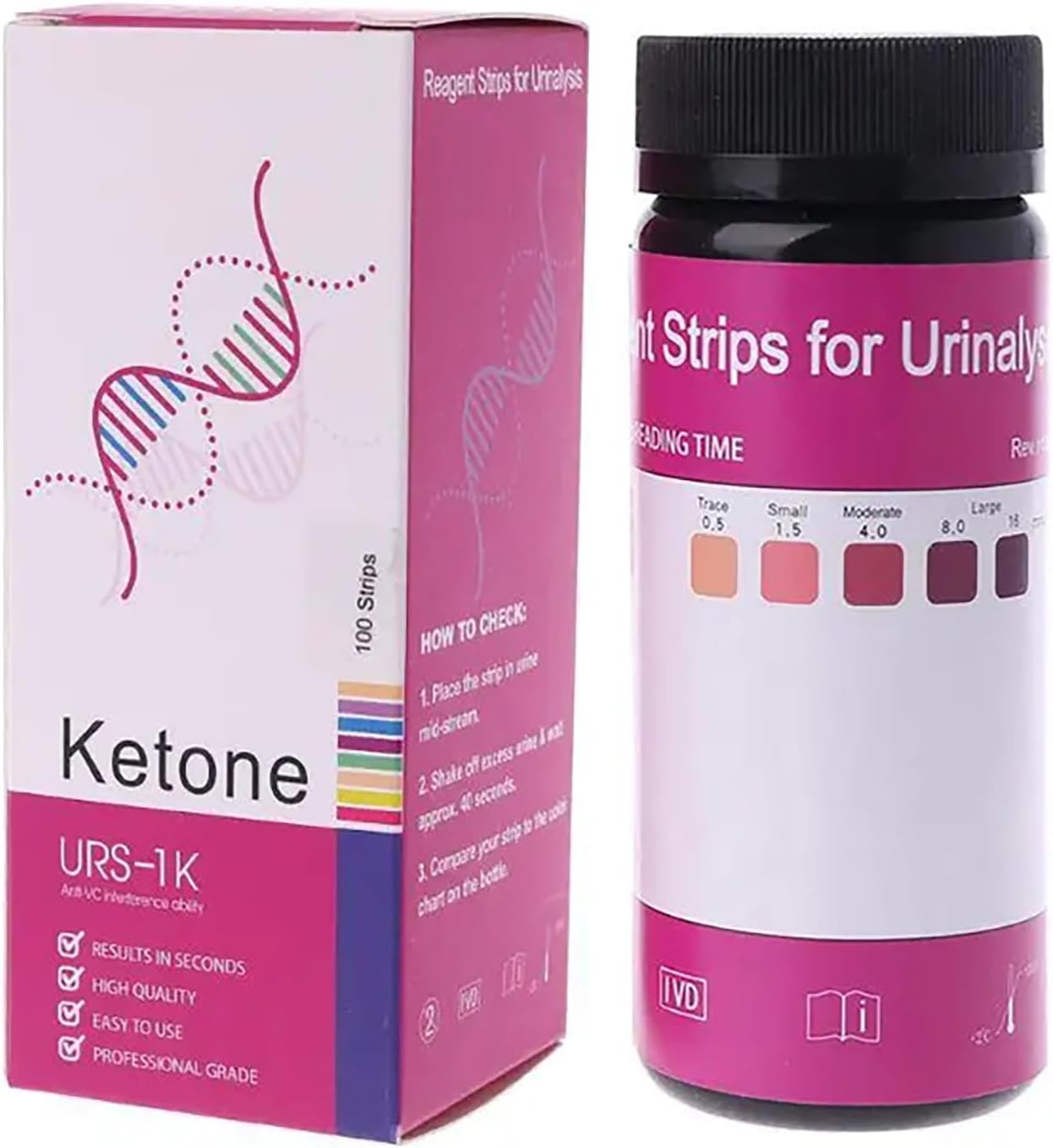 JUMXSRLE Urine Test Strips, URS-1K Ketone Urine Strips, Accurate Results, Urinalysis Home Testing Stick Kit to Help Monitor Your Health, Urine Strips Dipsticktests image number 4