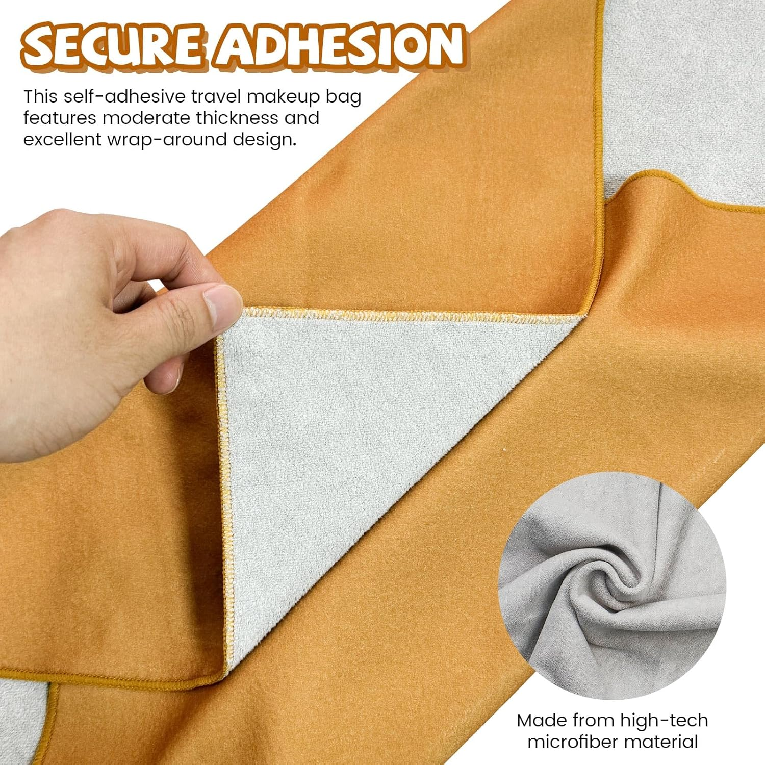 Diakey 2 Pieces Magic Fabric Self Adhesive Makeup Bag 55X55Cm Scratch Resistant Lens Camera Packaging Cosmetic Bag Organizer Open Flat for Travel Toiletry, Black/Khaki image number 2