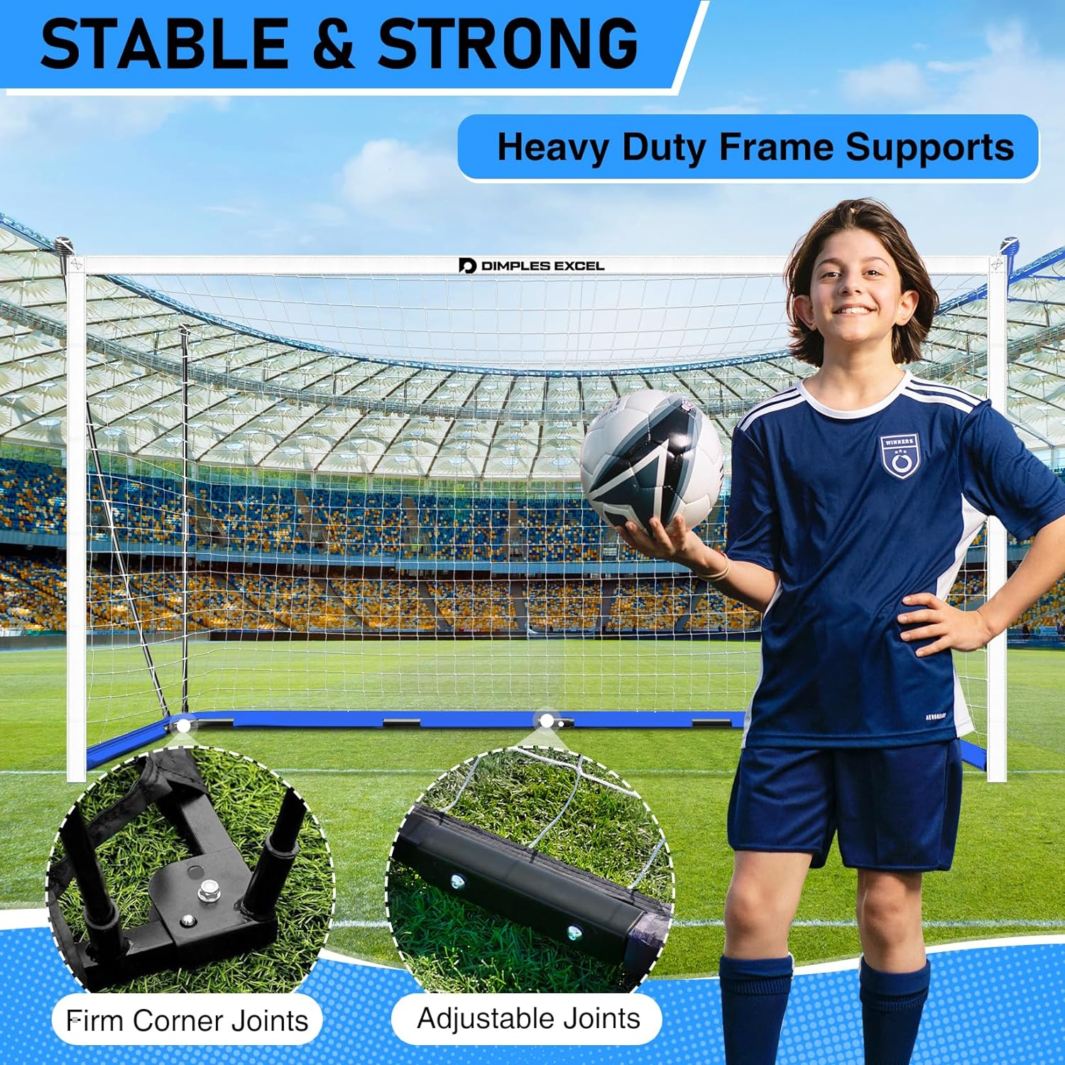 Dimples Excel 3.6M Wide Soccer Goal Net for Adults Teens,Portable Soccer Goal Post with Carry Bag for Backyard Quick Setup image number 3