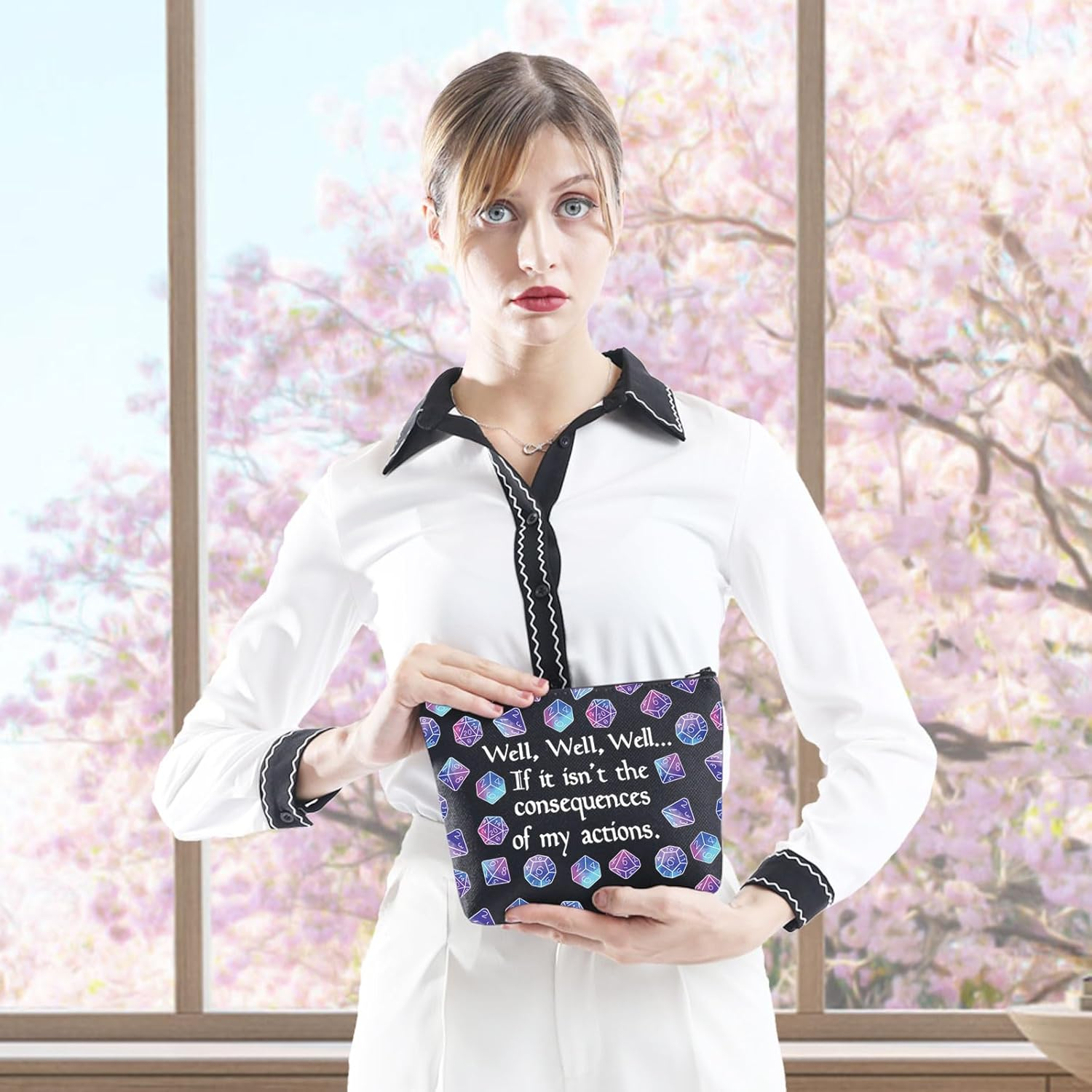 D D Gift Role Playing Games Gift D20 Dice Pouch D D Accessory Pouch Bag DM Games Makeup Bag for RPG Gamer - My Actions Tote image number 4