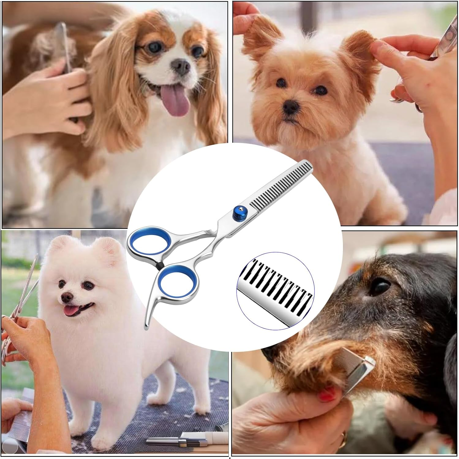 7-In-1 Dog Grooming Scissors Kit, Professional Dog Scissors with Safety round Tips, Stainless Steel Grooming Thinning Shears for Dogs Cat Pet