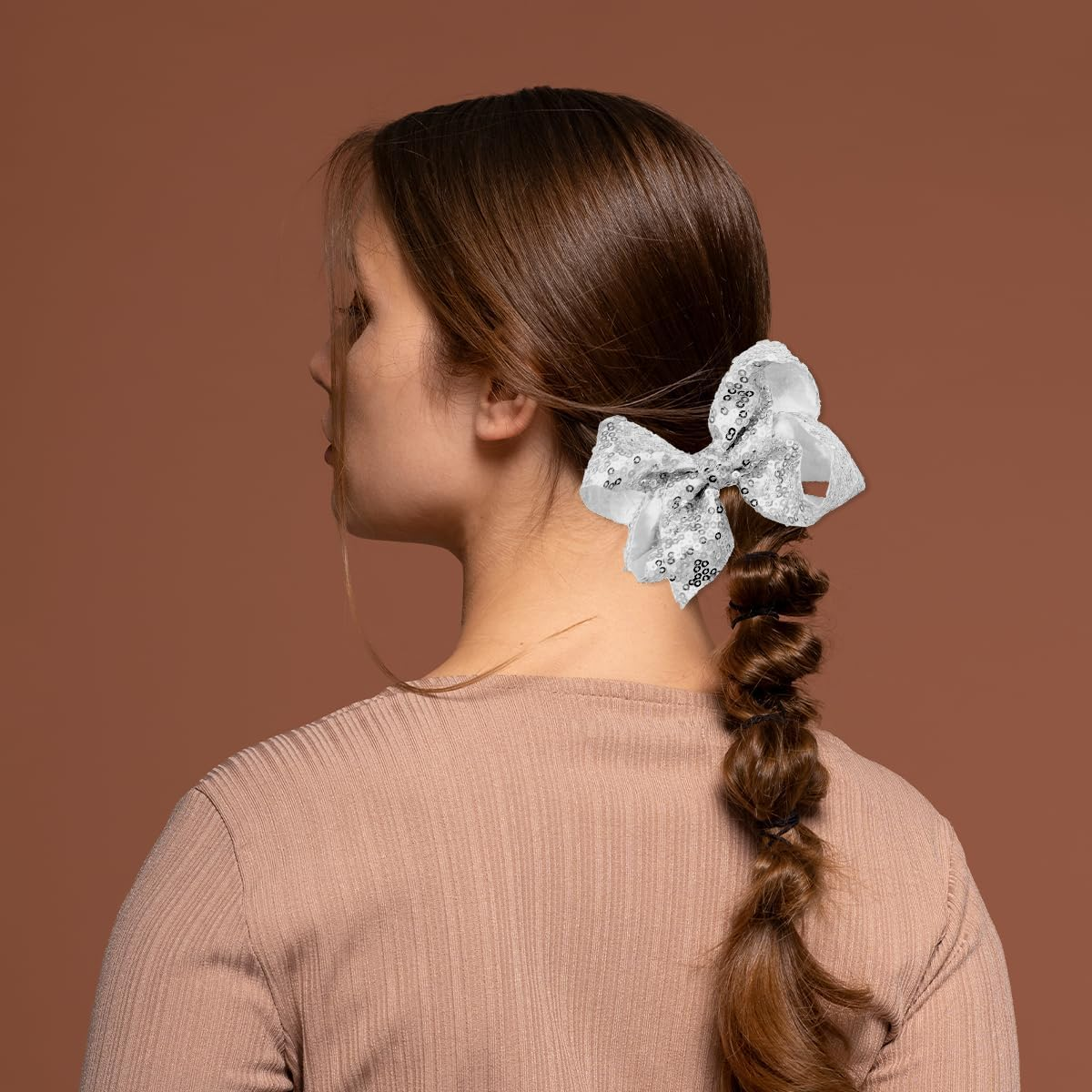 TEAONE Glitter Hair Bows, 2 PCS Sparkly Bows for Birthday, Party, Performance (10Cm/4In) image number 1