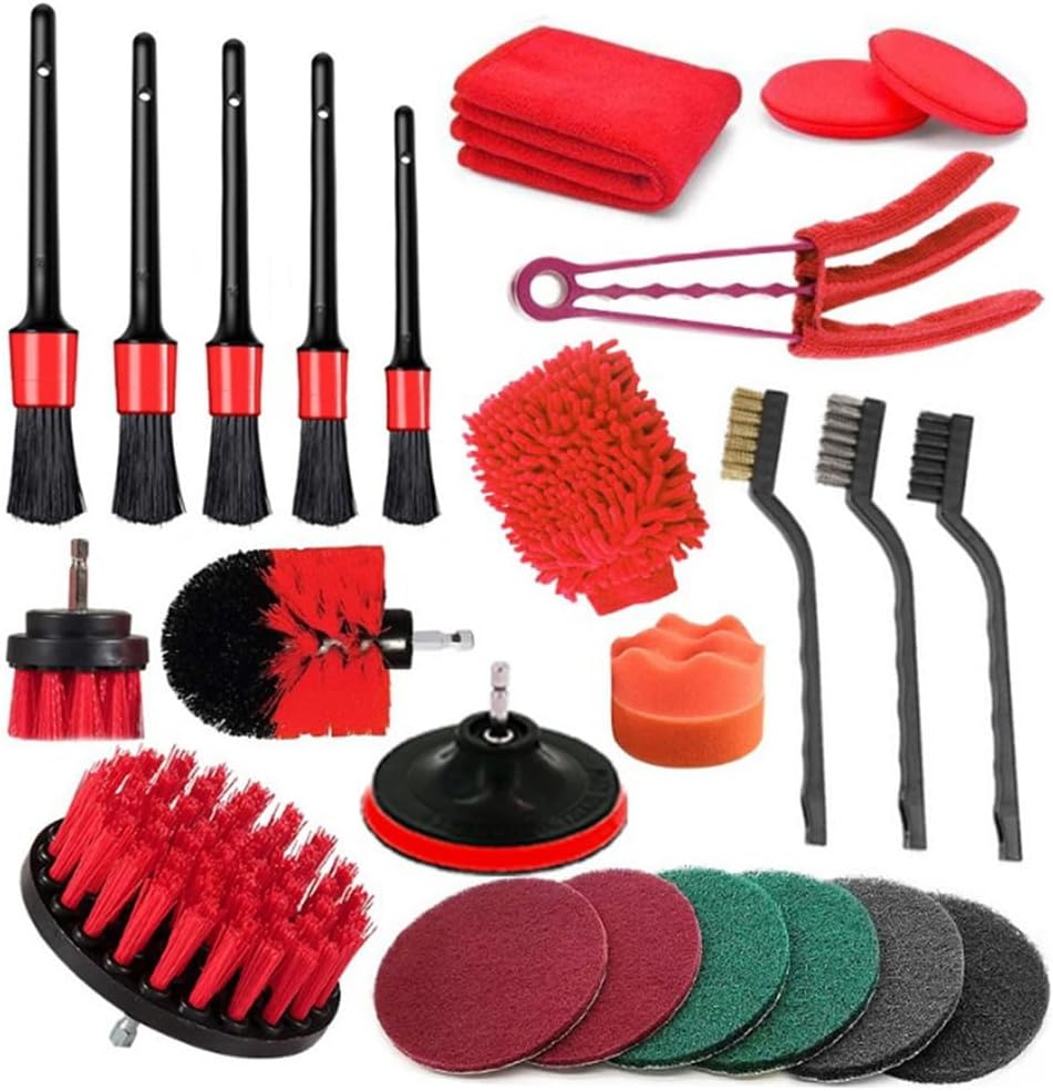 25 Pcs Car Detailing Kit,Auto Detailing Drill Brush Set,For Cleaning Wheel,Tire and Rim Brush,Car Wash Kit,For Cars,Bikes,Carpet,Bathroom,Kitchen