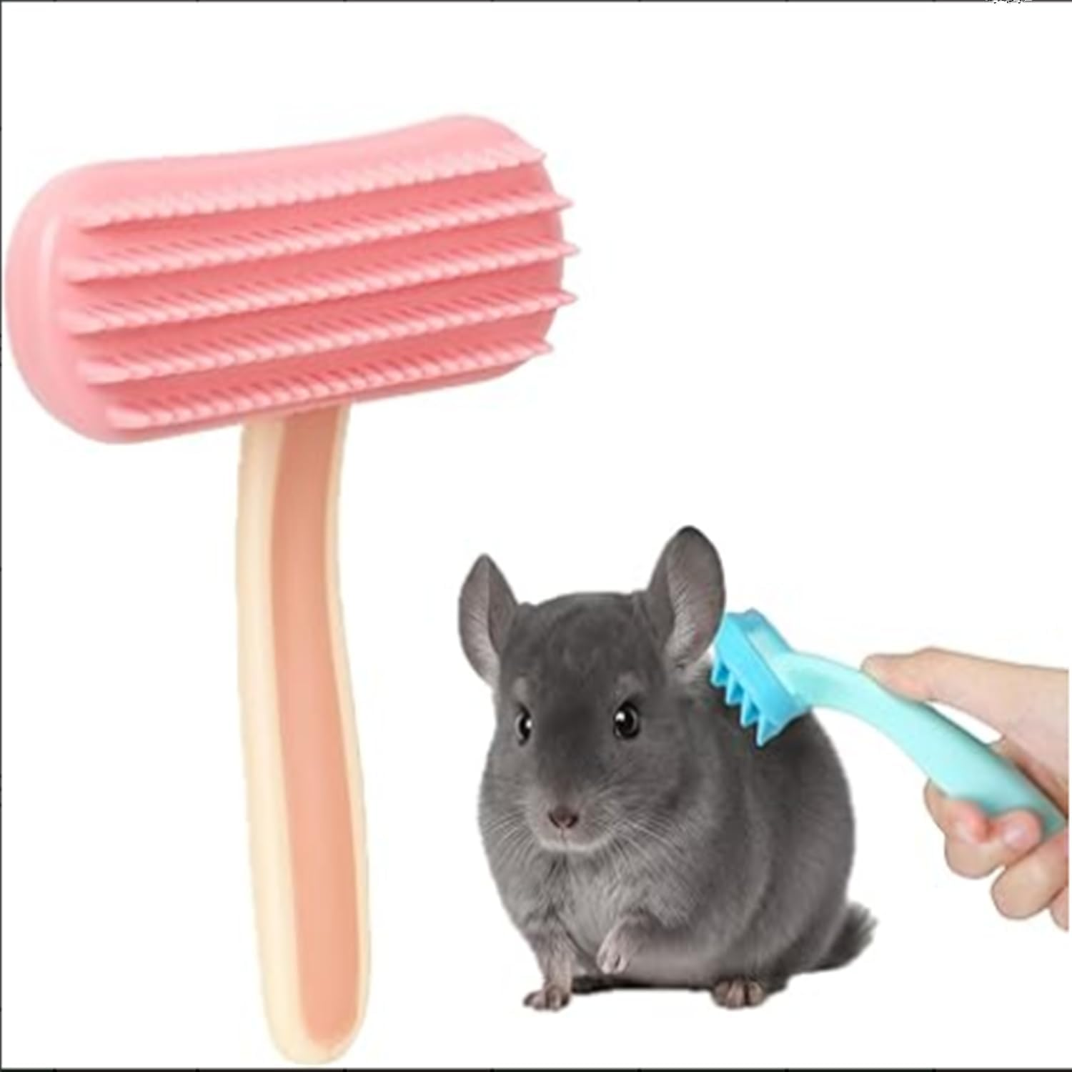 1 Pack Chinchilla Grooming Brush, Soft Silicone Pet De-Shedding & Bath Brush Gentle Massage Comb for Guinea Pigs, Rabbits, Hamsters, Small Animals, Kittens & Puppies（Pink） image number 3