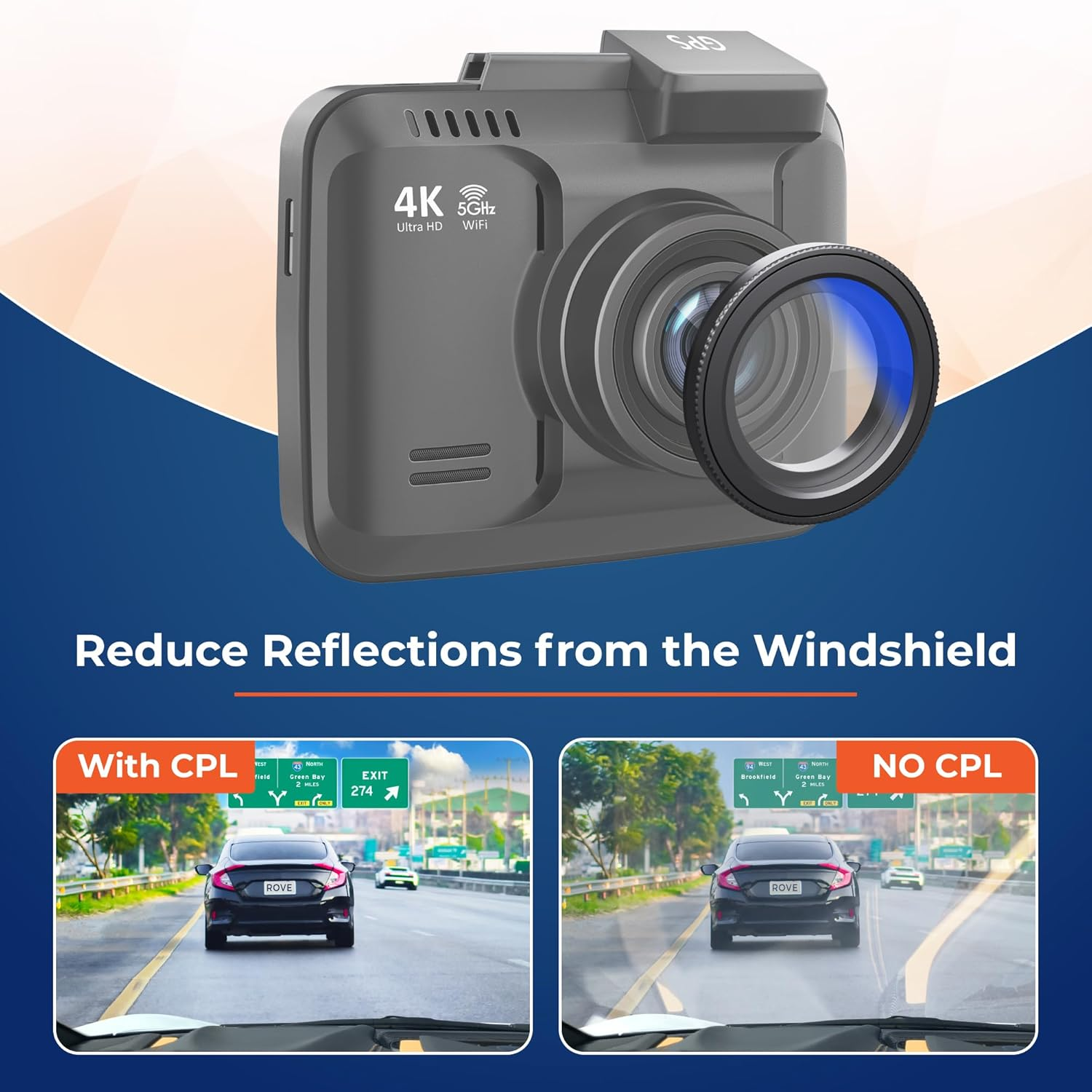 ROVE Ultimate CPL Filter, Anti-Glare Circular Polarizer Lens for ROVE R2-4K, R2-4K PRO, and R2-4K Dual Dash Cam Models