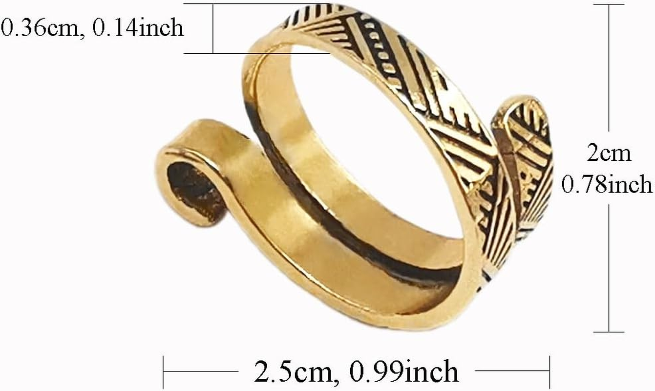 YUESUO Knitting Crochet Loop Ring for Fingers, Metal Adjustable Opening with Simple Pattern, Finger Yarn Guide, Braided Tail for Crochet (Gold, 2 Pack) image number 3