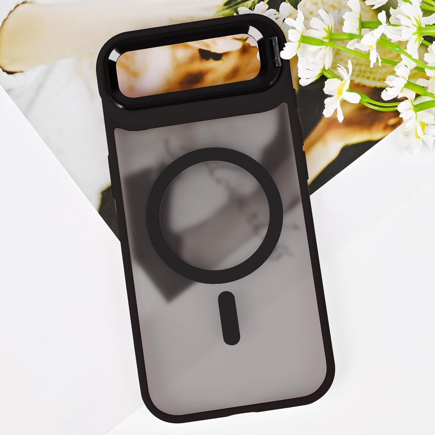 Tcaraersing for Iphone 17 Air 6.5" Magnetic Case with Stand [Compatible with Magsafe] Built-In Camera Ring Holder Stash Kickstand Slim Matte Frosted Cover Anti-Fingerprint,Translucent Black image number 5