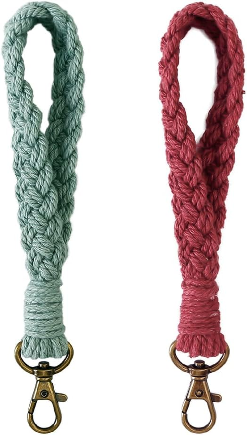 AOKSUNOVA Macrame Keychain Wristlet Strap for Key Hand Wrist Lanyard Key Chain Holder Handmade White Black image number 6