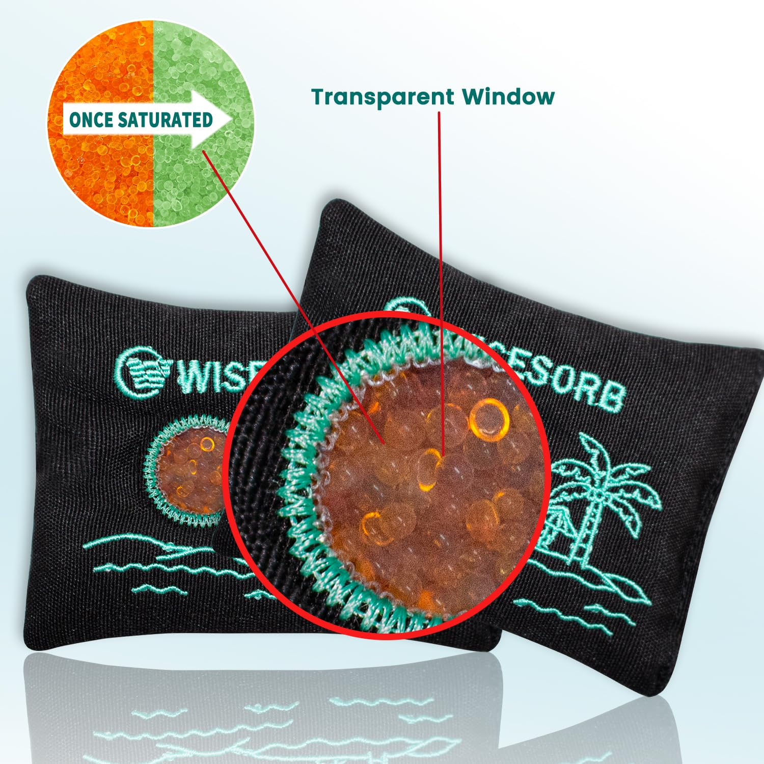 Wisesorb 100G X 5Pcs Rechargeable Desiccant Packs for Storage, Color Indicating Silica Gel Packets Moisture Absorbers with Transparent Window, Reusable Dehumidifier Bags for Gun Safe Closet Basement image number 5