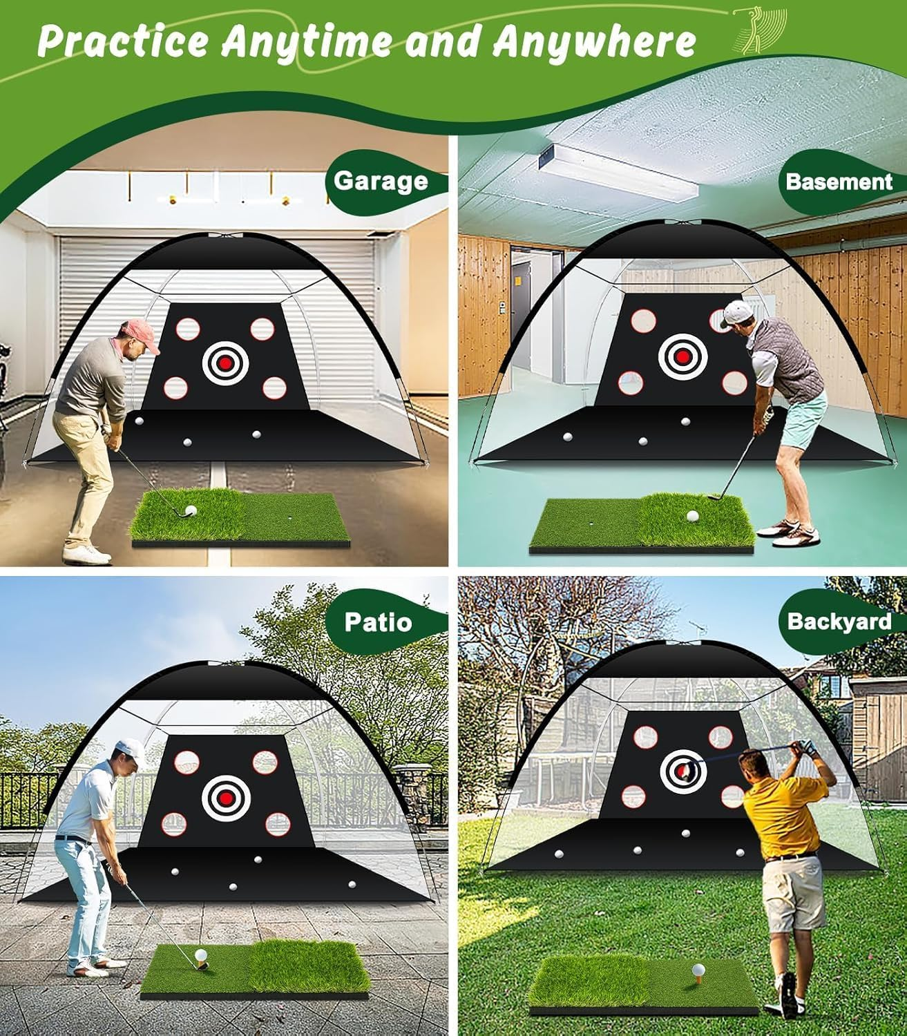 Golf Net, 3X2.1M Practice Net with Tri,Turf Mat, All in 1 Home Hitting Aid Nets, for Backyard, Driving, Chipping, Swing Training, with Target, Mat, Balls, Tee, Golf Lovers image number 3
