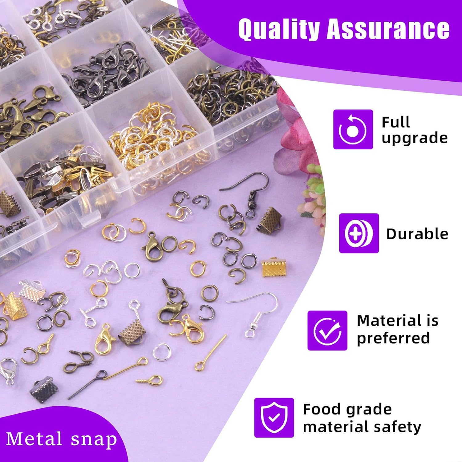 Swpeet 1468Pcs Jewelry Making Supplies Kit with Jewelry Making Tools, 2 Colors Jewelry Wires and Jewelry Pliers, 40 Styles Jewelry Findings, with Plastic Caliper, Thimble Ring, Awl Tweezers Scissors image number 5
