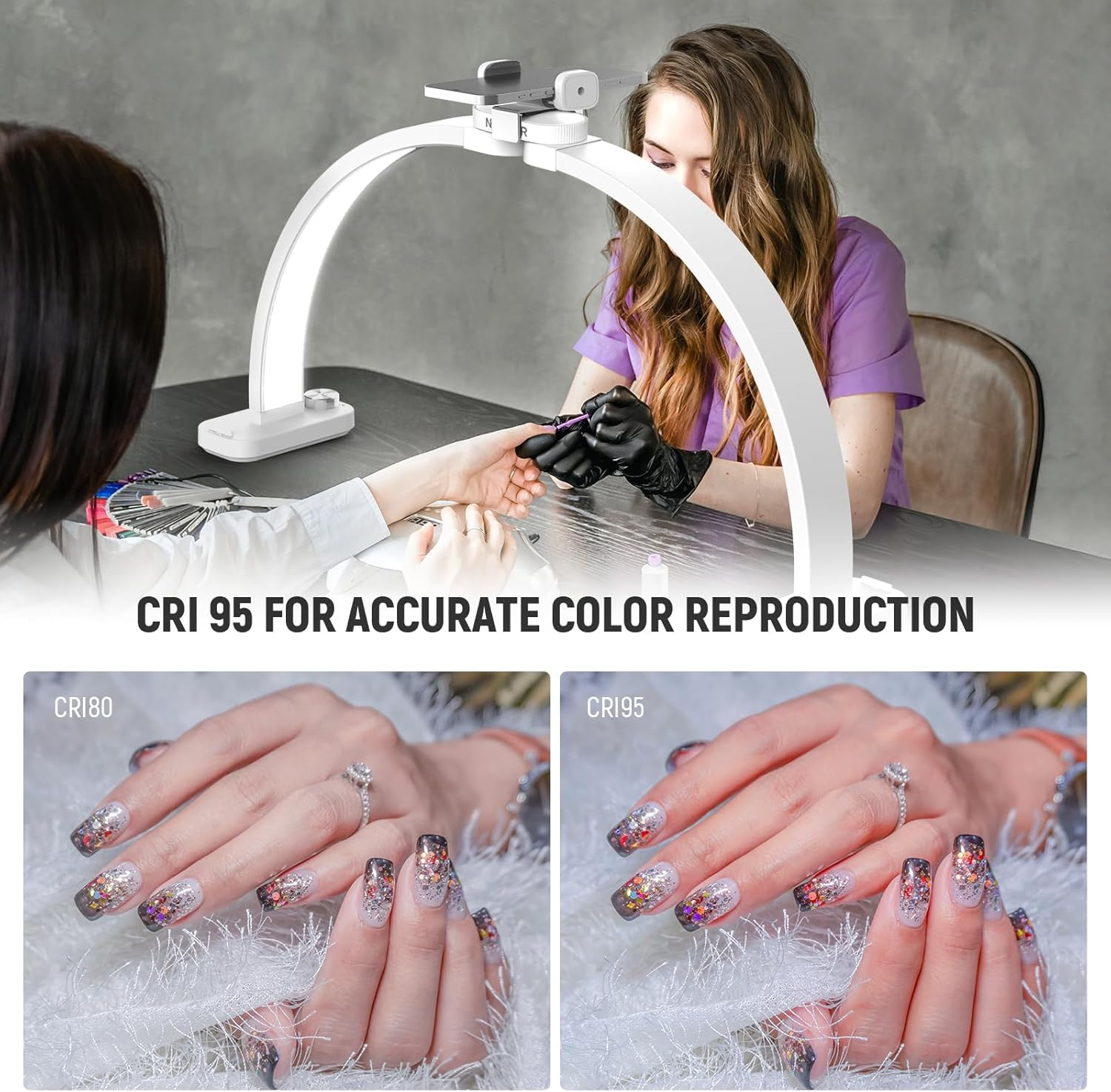 NEEWER BASICS HM01-D 29" Arc Lamp,40W Foldable LED Half Moon Table Nail Tech Light for Desk 3000K-6500K 3400Lux/0.5M CRI95 USB Charging Phone Holder for Manicure Makeup Beauty Tattoo Overhead Shooting image number 1