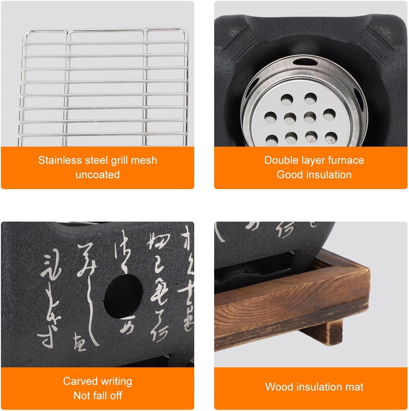 Mini BBQ Grill Japanese Style, Portable Barbecue Stove, BBQ Grill Food Charcoal Stove for Household Barbecue Tool, for Outdoor Cooking Camping (19.5X18Cm / 7.7X7.1In)