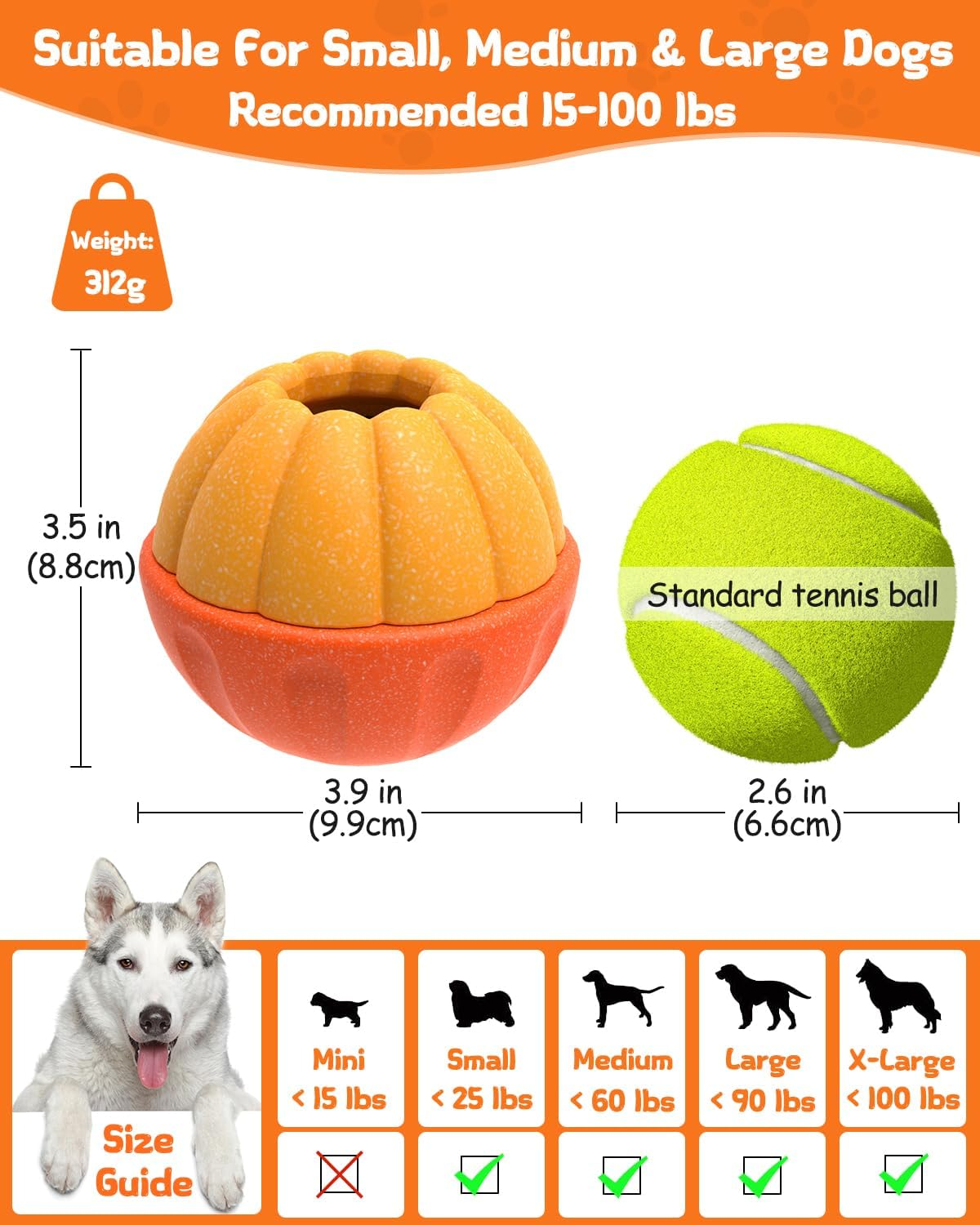 Krauzpet Treat Dispensing Dog Toys for Aggressive Chewers, Interactive Frozen Enrichment Puzzle Ball to Keep Dogs Busy, Indestructible Nylon Chew Toy for Medium Large Breed image number 4